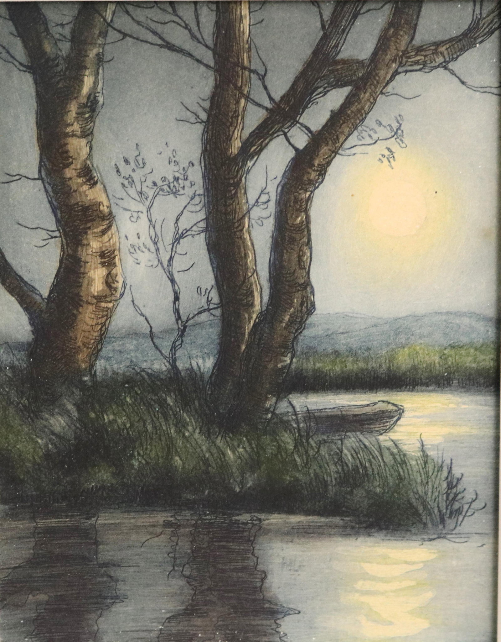 GEO DAVIS (French, early 20th century). Moonrise Over the Still Water, Aquatint etching and drypoint (1 of 8)