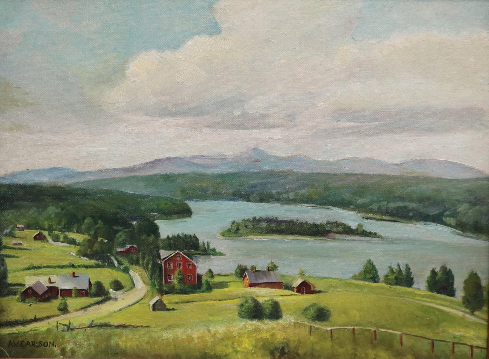 CONTINENTAL SCHOOL (20th century). Summer Farmstead by the Lake, Oil on board (1 of 13)