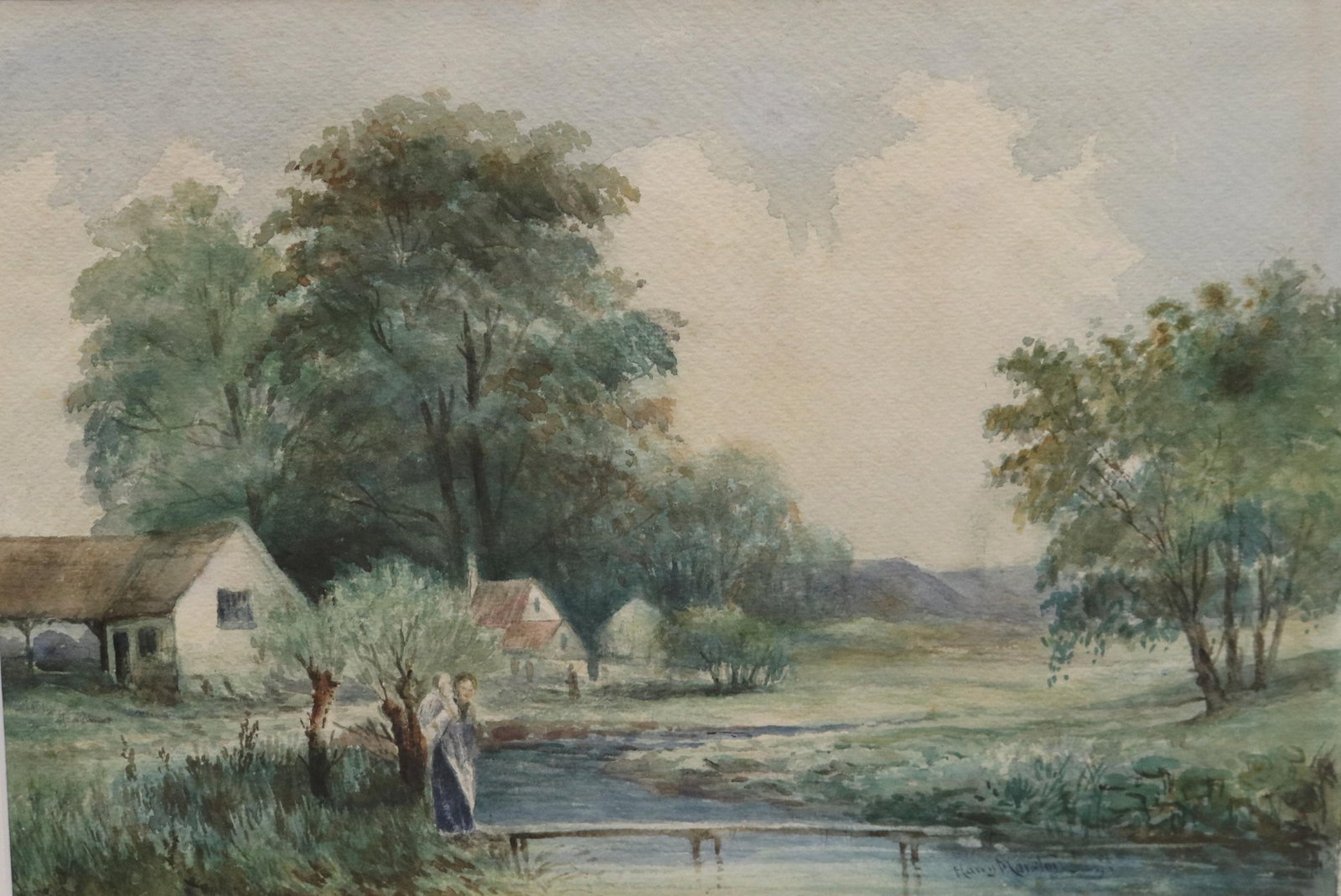 ENGLISH SCHOOL (19th century). A Quiet Afternoon by the Farm Stream, Watercolor on paper. (1 of 12)