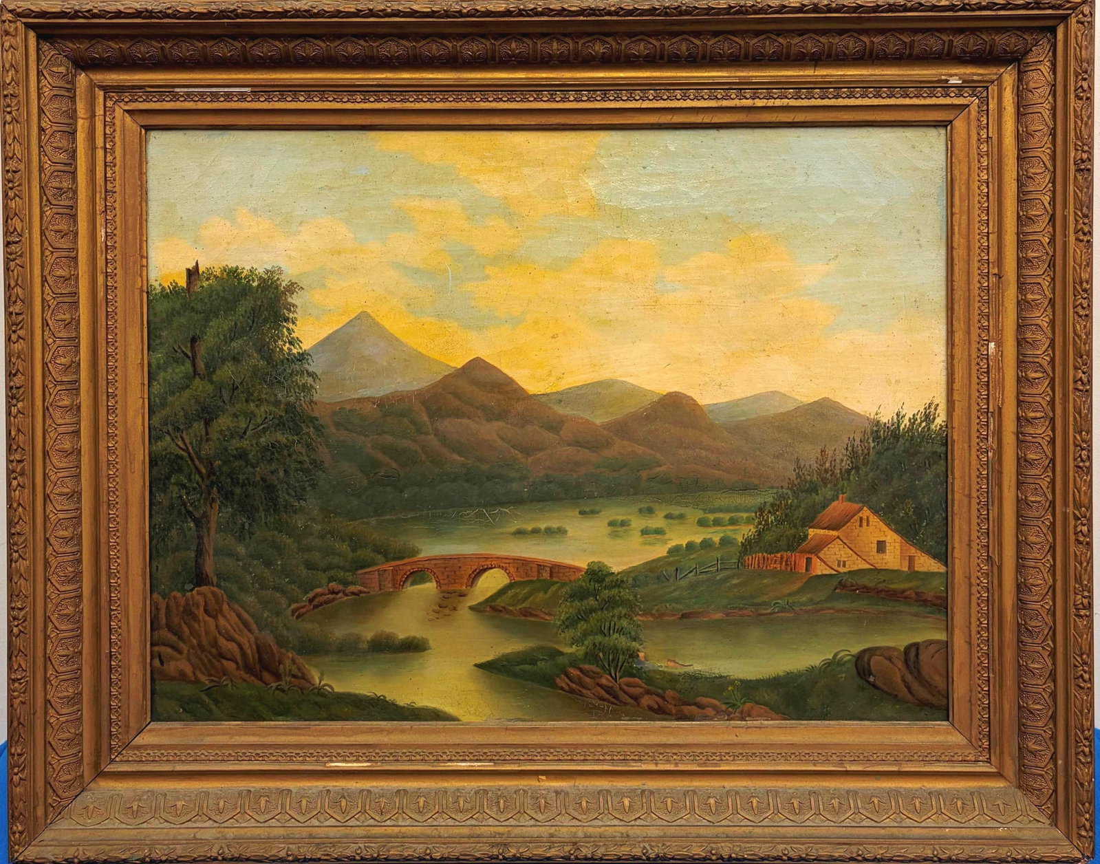 AMERICAN SCHOOL (19th century). Landscape with a Stone Bridge, Oil on canvas, 18 x 24 inches; frame: (1 of 15)