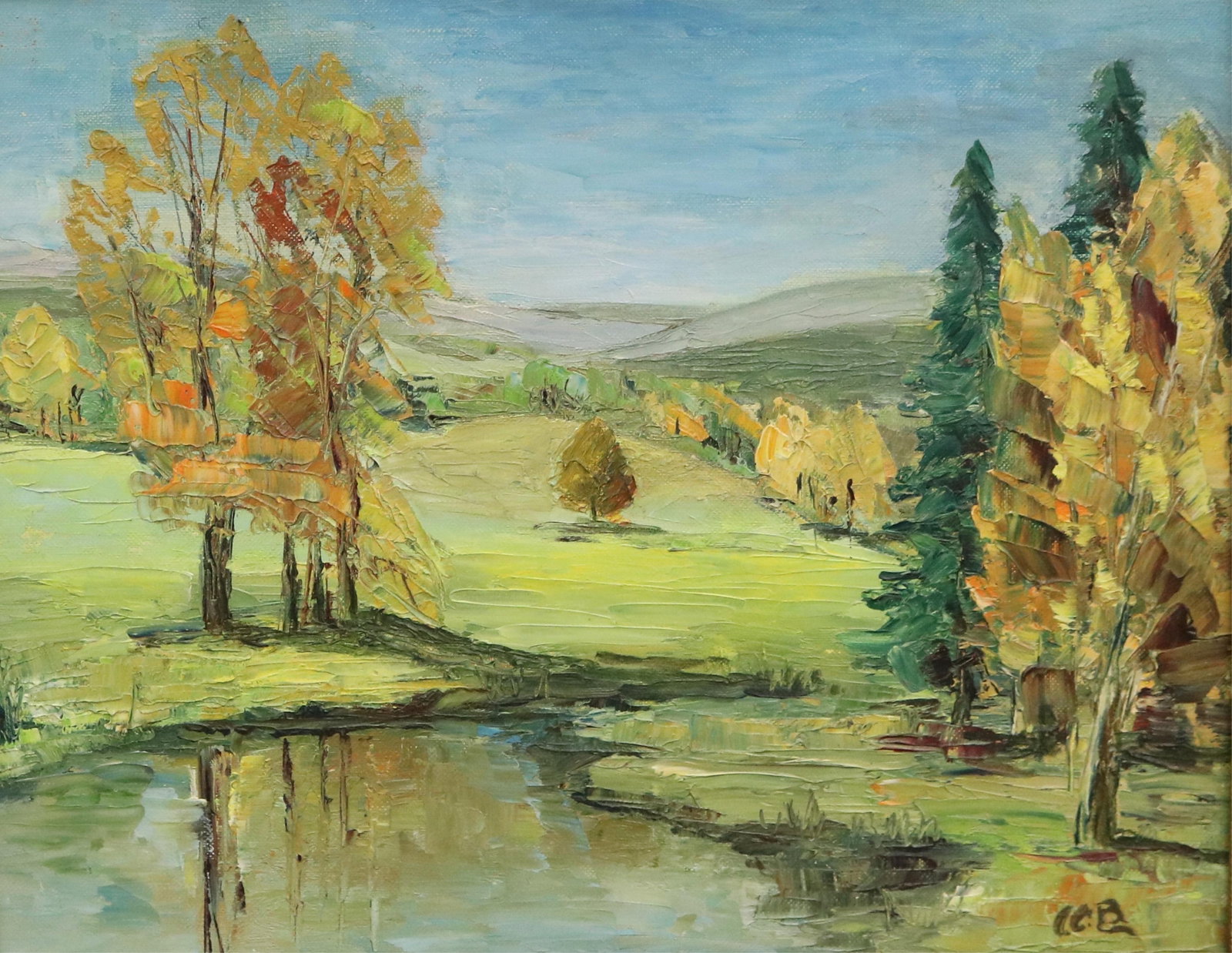 AMERICAN SCHOOL (20th century). Autumn Valley Reflections, Oil on board (1 of 13)