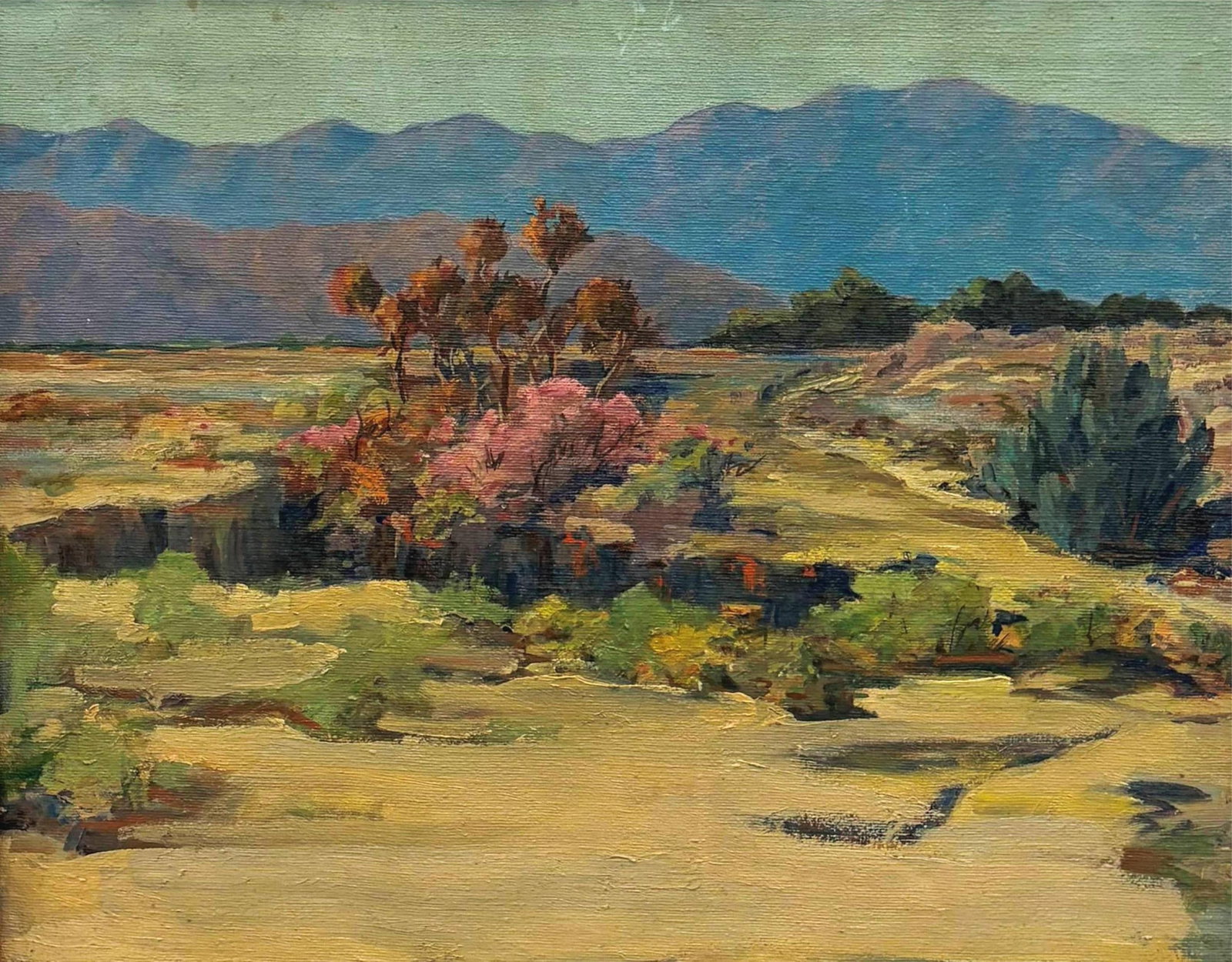 AMERICAN SCHOOL (20th century). Desert Bloom at the Foot of the Mountains, Oil on canvas., 16 x 20 (1 of 10)