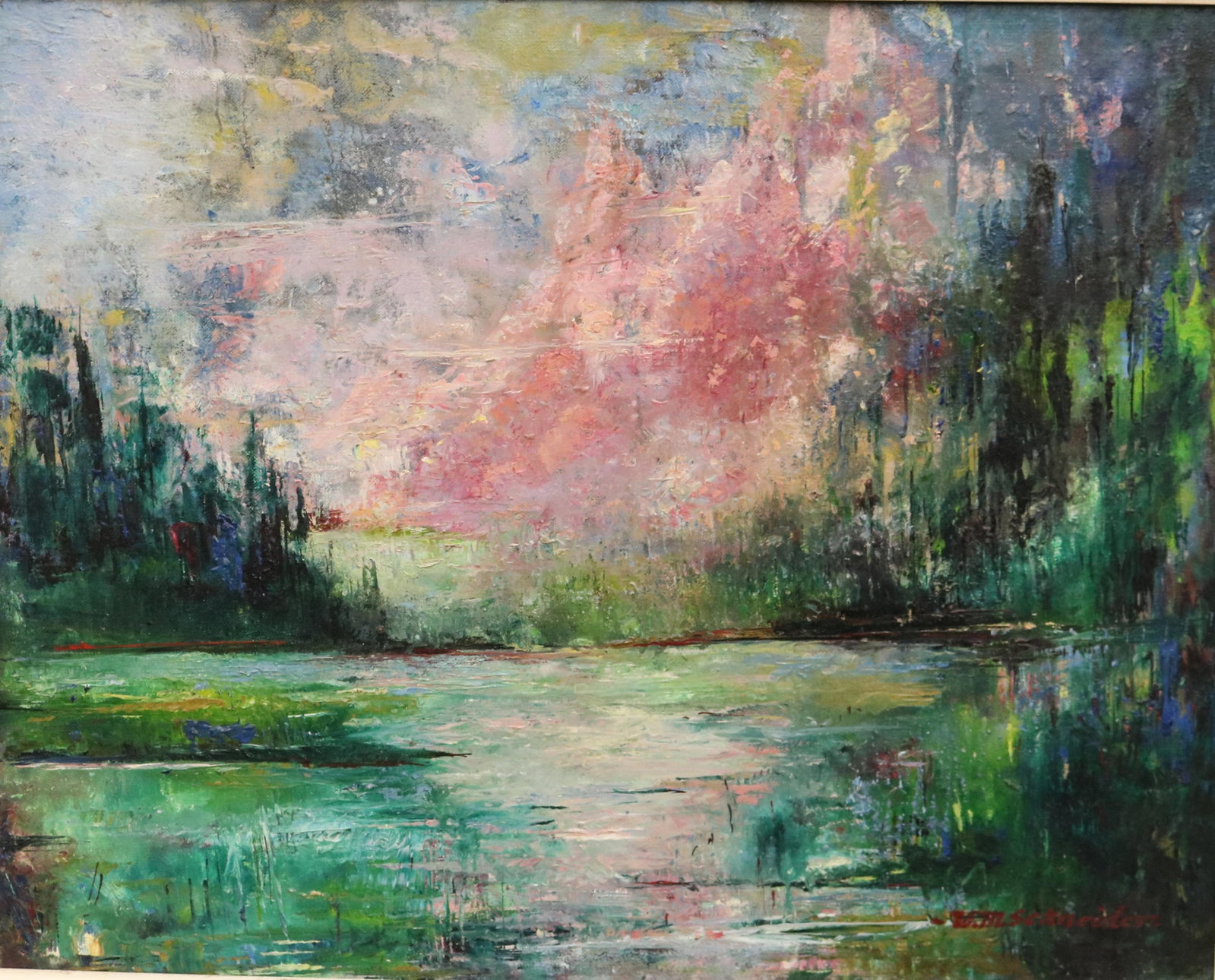AMERICAN SCHOOL (20th century). Ethereal Reflection, Oil on canvas-board, 16 x 2-0 inches; frame: 23 (1 of 14)