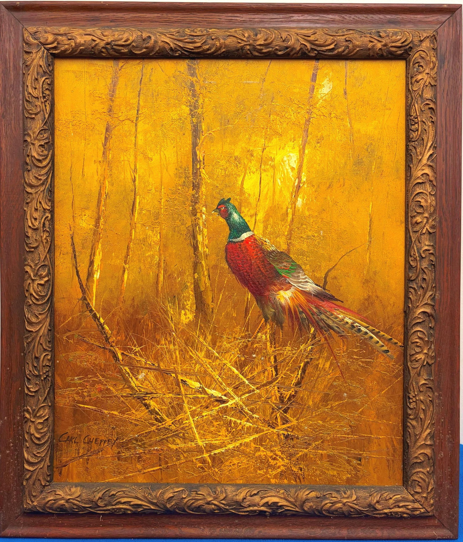 AMERICAN SCHOOL (20th century). Ring-Necked Pheasant in Golden Cover, Oil on canvas., 23.5 x 19.5 (1 of 10)