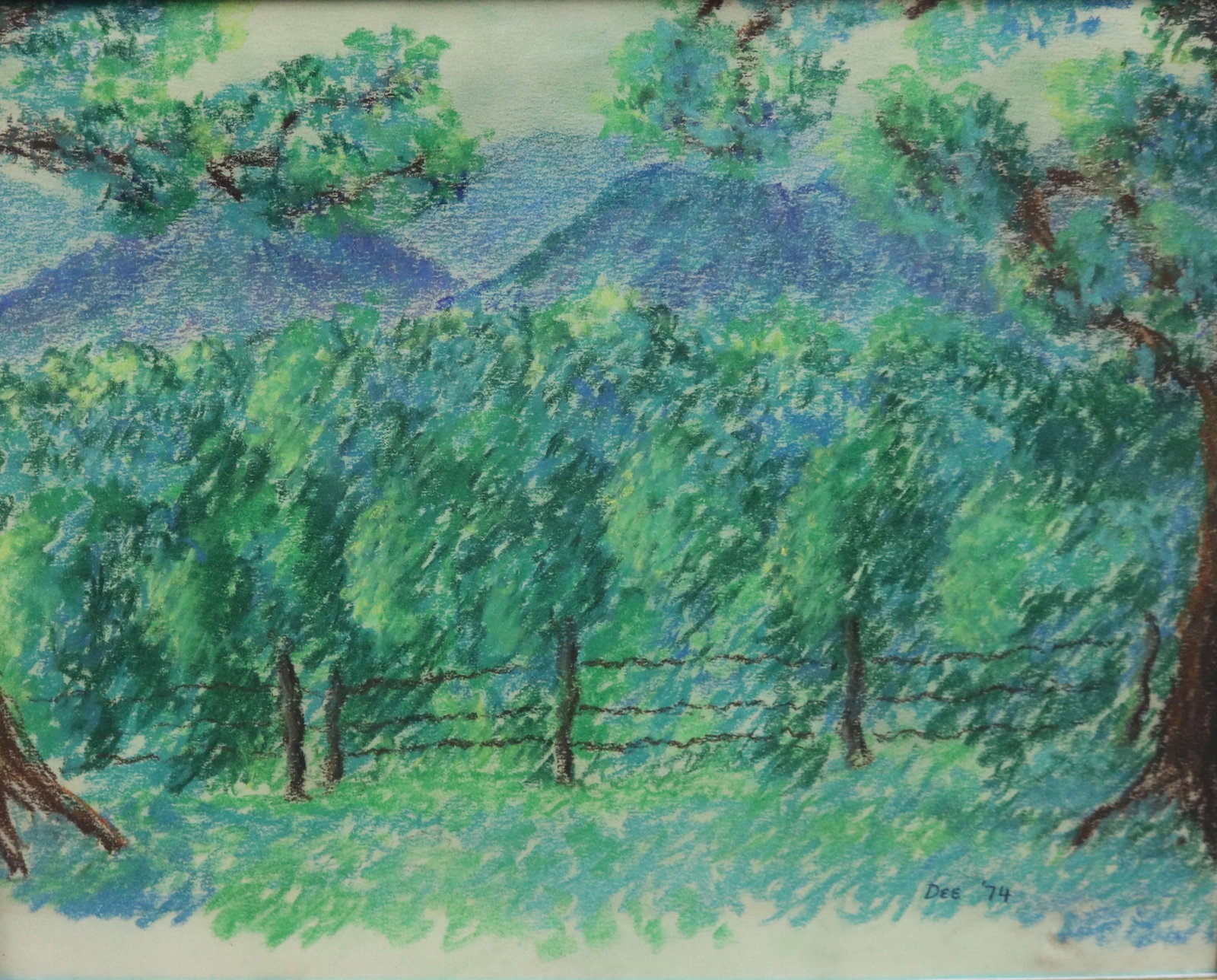 AMERICAN SCHOOL (20th century). Summer Trees and Blue Mountains, 1974, Pastel on paper (1 of 14)