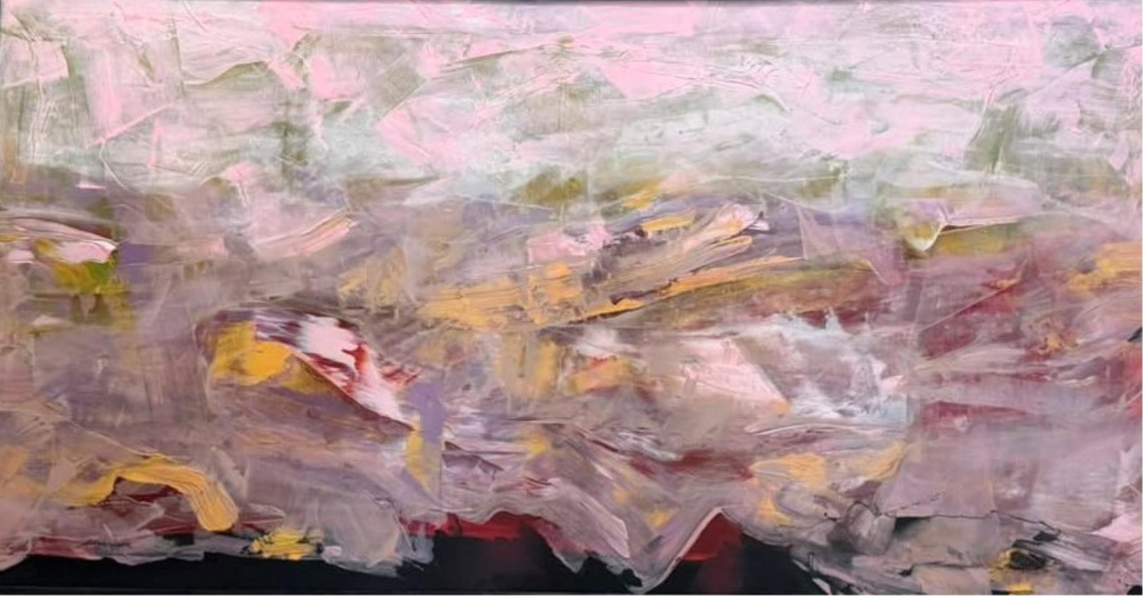 AMERICAN SCHOOL (21st century). Blush Horizon, Oil on canvas: AMERICAN SCHOOL 21st century Blush Horizon Oil on canvas Verso signed "MORRISON." It is an abstract landscape rendered in sweeping strokes of dusty rose, sage, and ochre, capturing the fleeting warmth