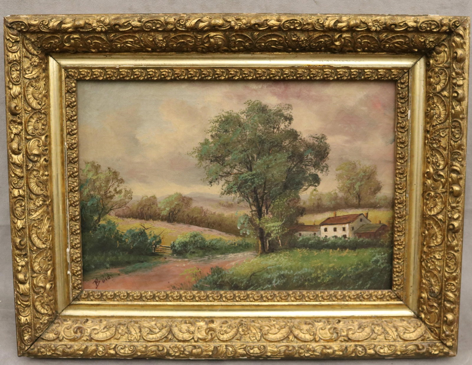 AMERICAN SCHOOL (Early 20th century). Countryside Farmstead, Oil on canvas (1 of 16)