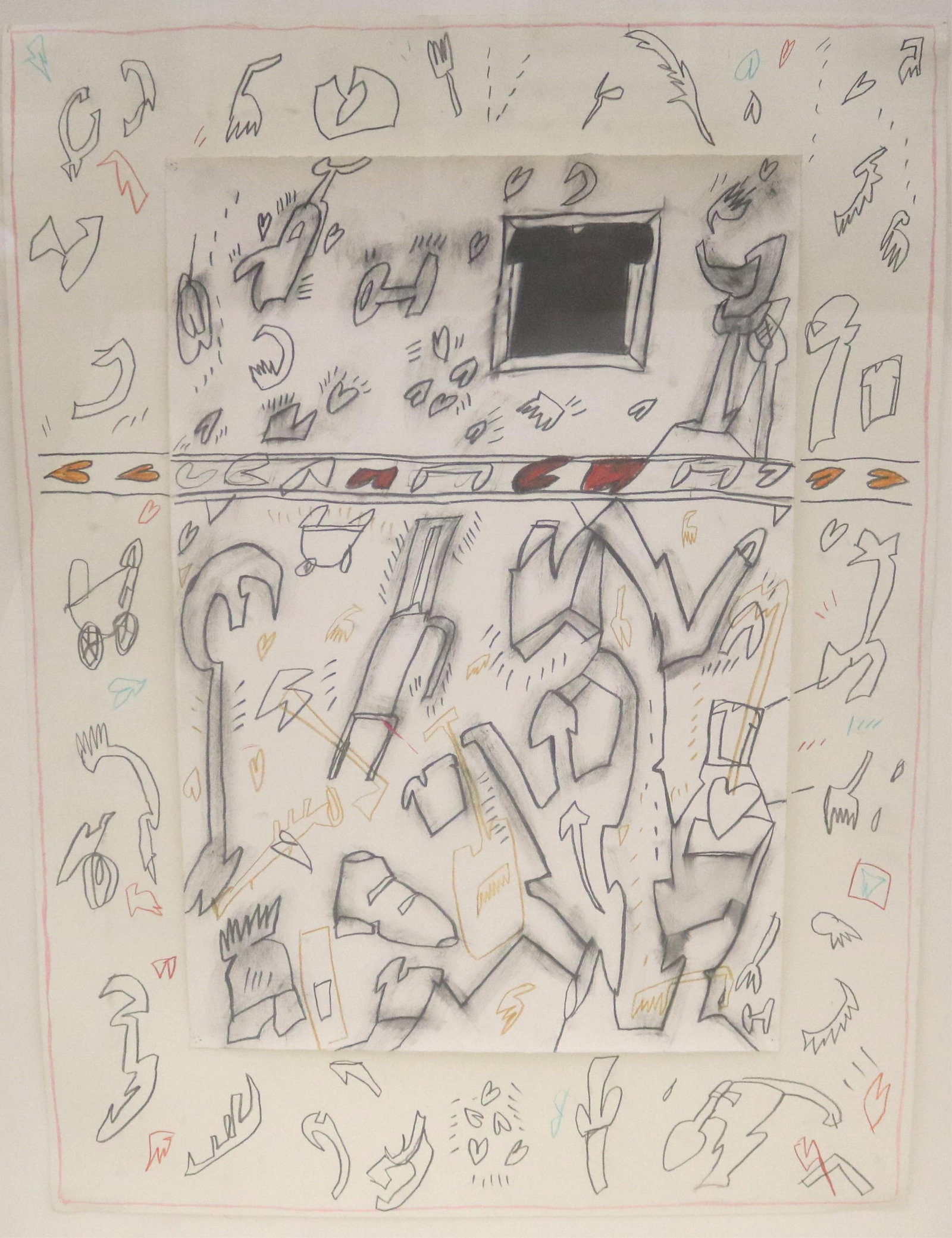 BENITA BERMAN (American, 20th century). Bits and Pieces II, 1988, Mixed Media on paper, Artwork: 30: BENITA BERMAN American, 20th century Bits and Pieces II, 1988 Mixed Media on paper Verso Florida-based Gallery Ninety-Nine label provides title, year and dimensions. Framed. Not examined out of frame.