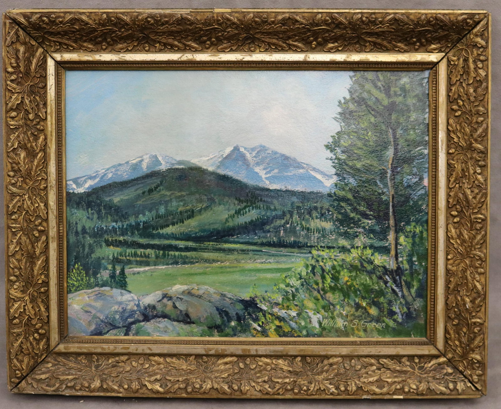WILLIAM S GREEN (American, 20th-century). Mount Ypsilon from Across Horseshoe Park; Deer Ridge ASide: WILLIAM S GREEN American, 20th-century Mount Ypsilon from Across Horseshoe Park; Deer Ridge ASide (Estes Park, Colorado) Oil on board Signed lower right. Pencil verso titled. Landscape painting depict
