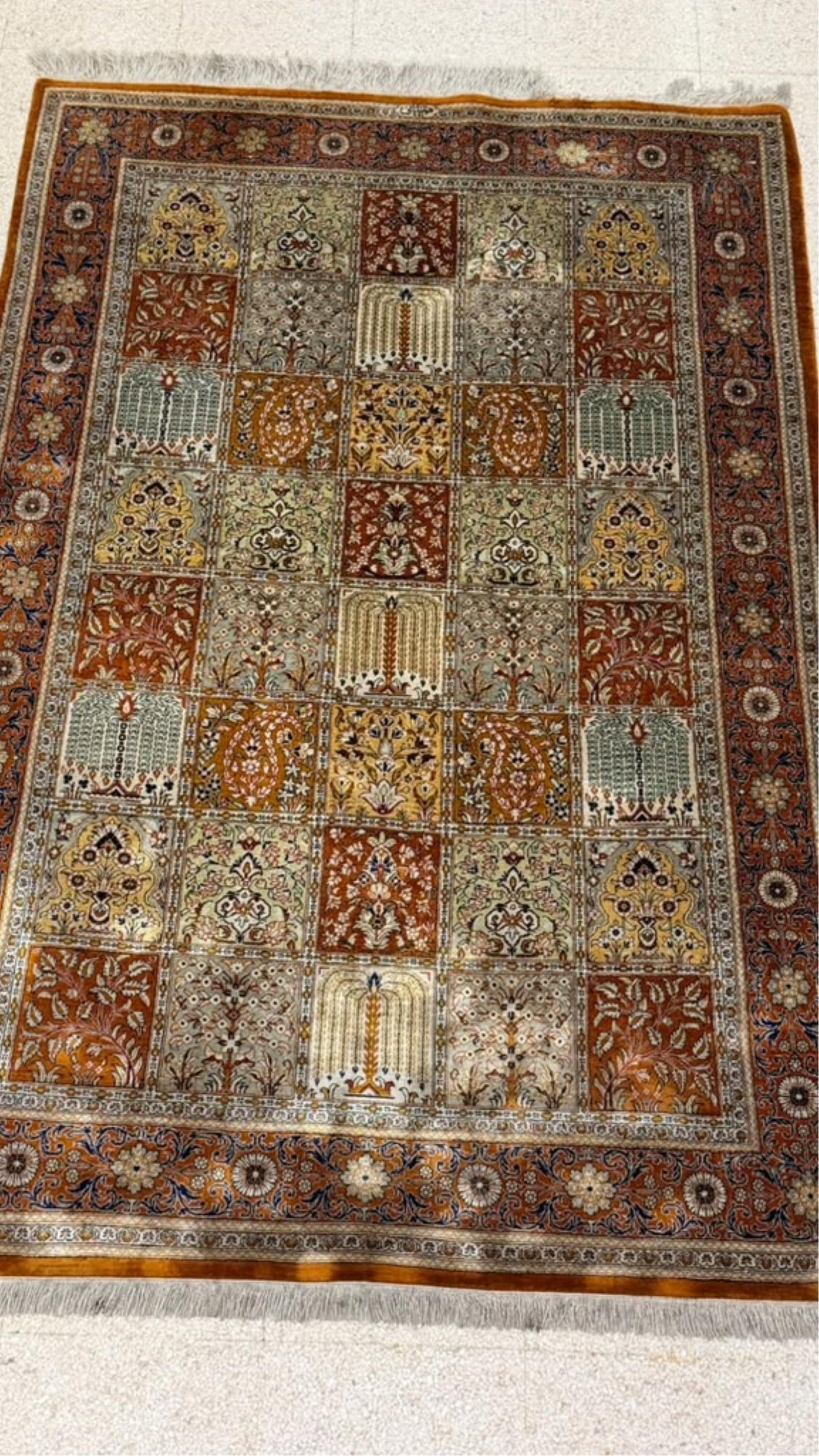 SILK QUM RUG WITH FOUR SEASONS DESIGN - App. 4 ft. 3 in. x 6 ft. 5 in.. (1 of 12)