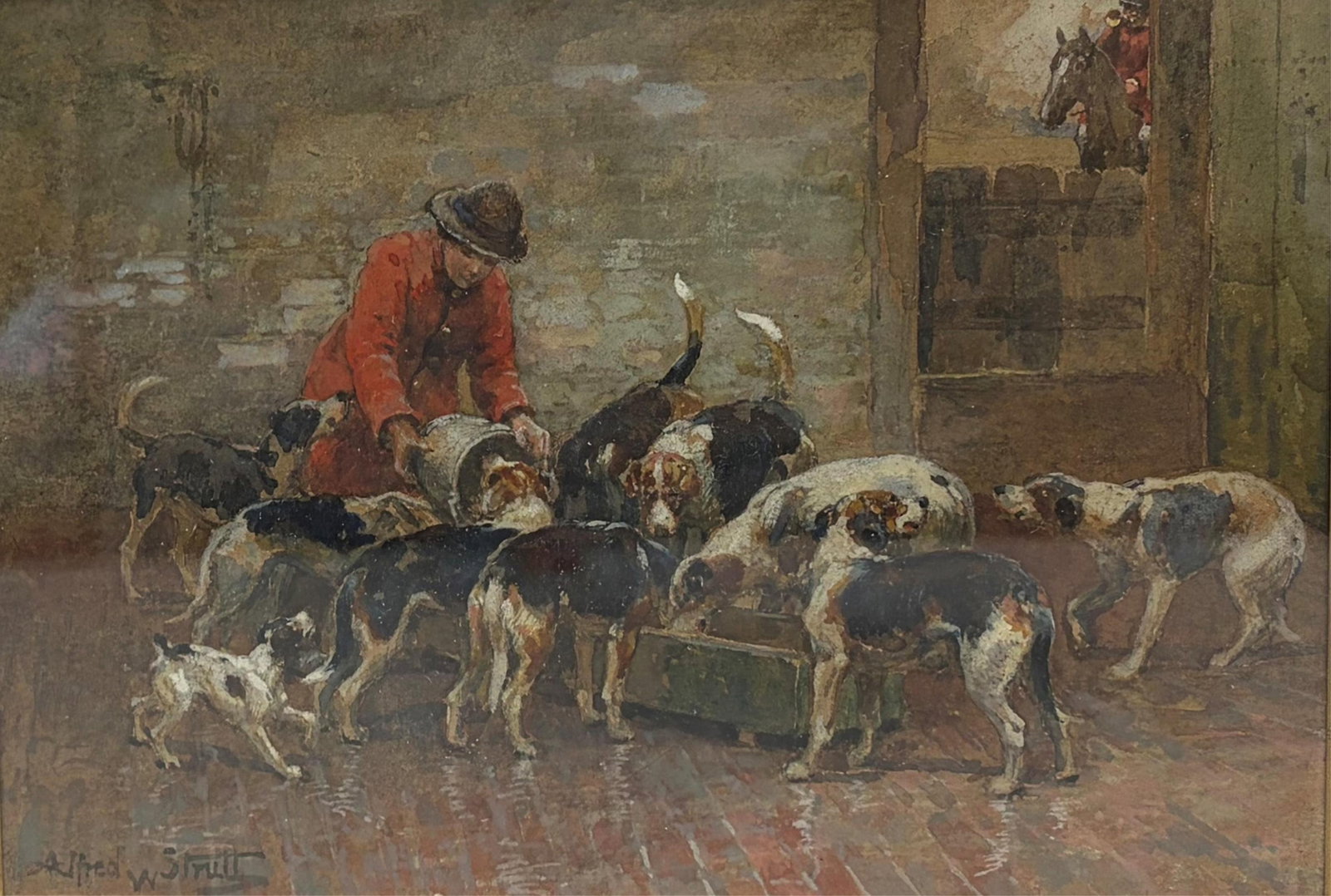 ALFRED WILLIAM STRUTT (Australian / English, 1856-1924). The Huntsman and His Hounds, watercolor and (1 of 14)