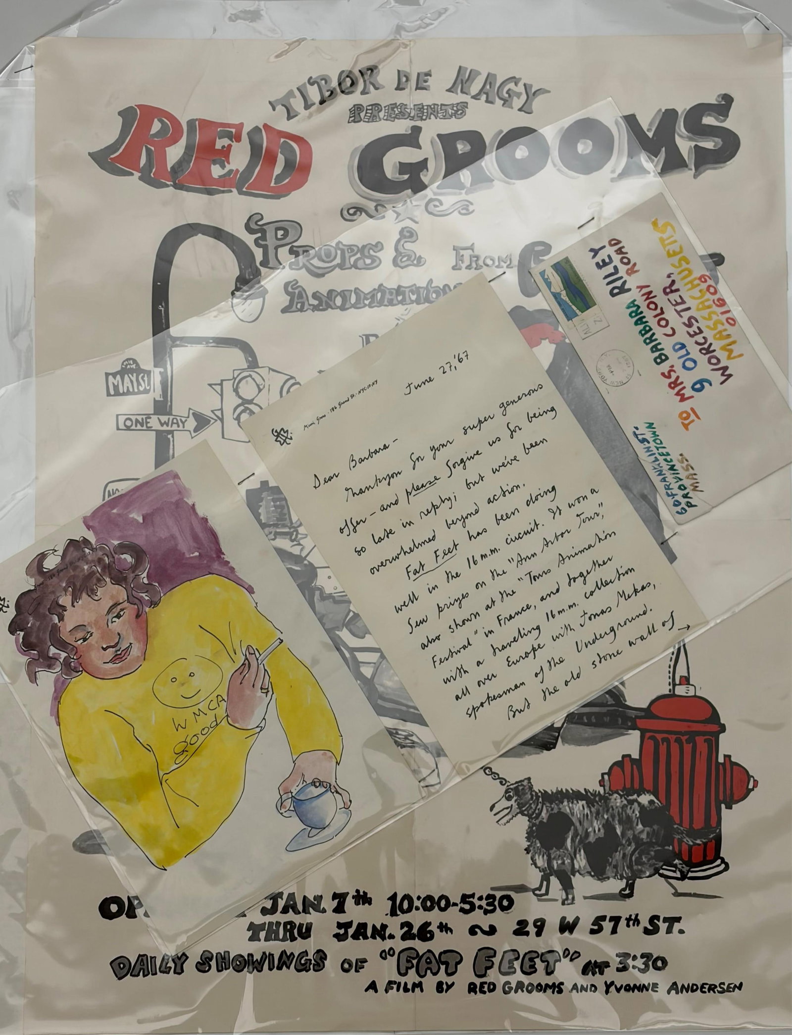 MIMI GROSS (American, born 1940). Two Works: a letter and a poster, circa 1967, Mixed media on (1 of 12)