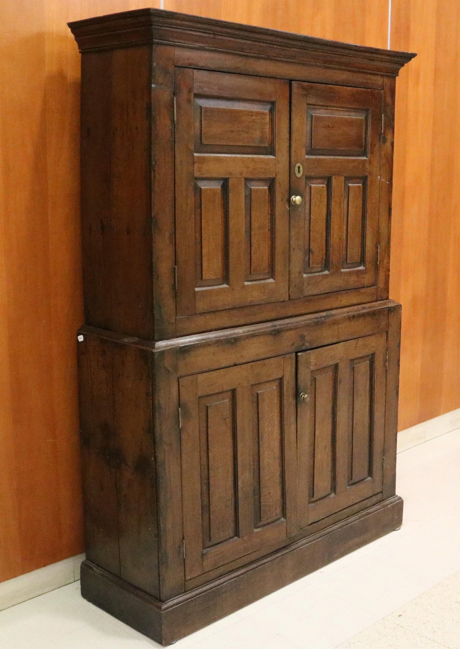 IRISH WALNUT FINISH OAK FOUR-DOOR CABINET 18th century, in two parts - H: 69 in. W: 44 in. D: 14 3/4 (1 of 16)