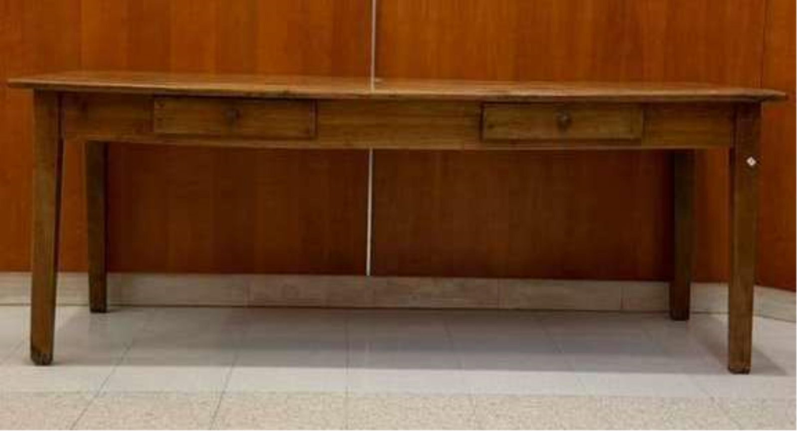 PINE FARM TABLE WITH TWO ALIGNED APRON DRAWERS - H: 30 in. Top, 78 1/2 in. x 29 3/4 in.. (1 of 4)