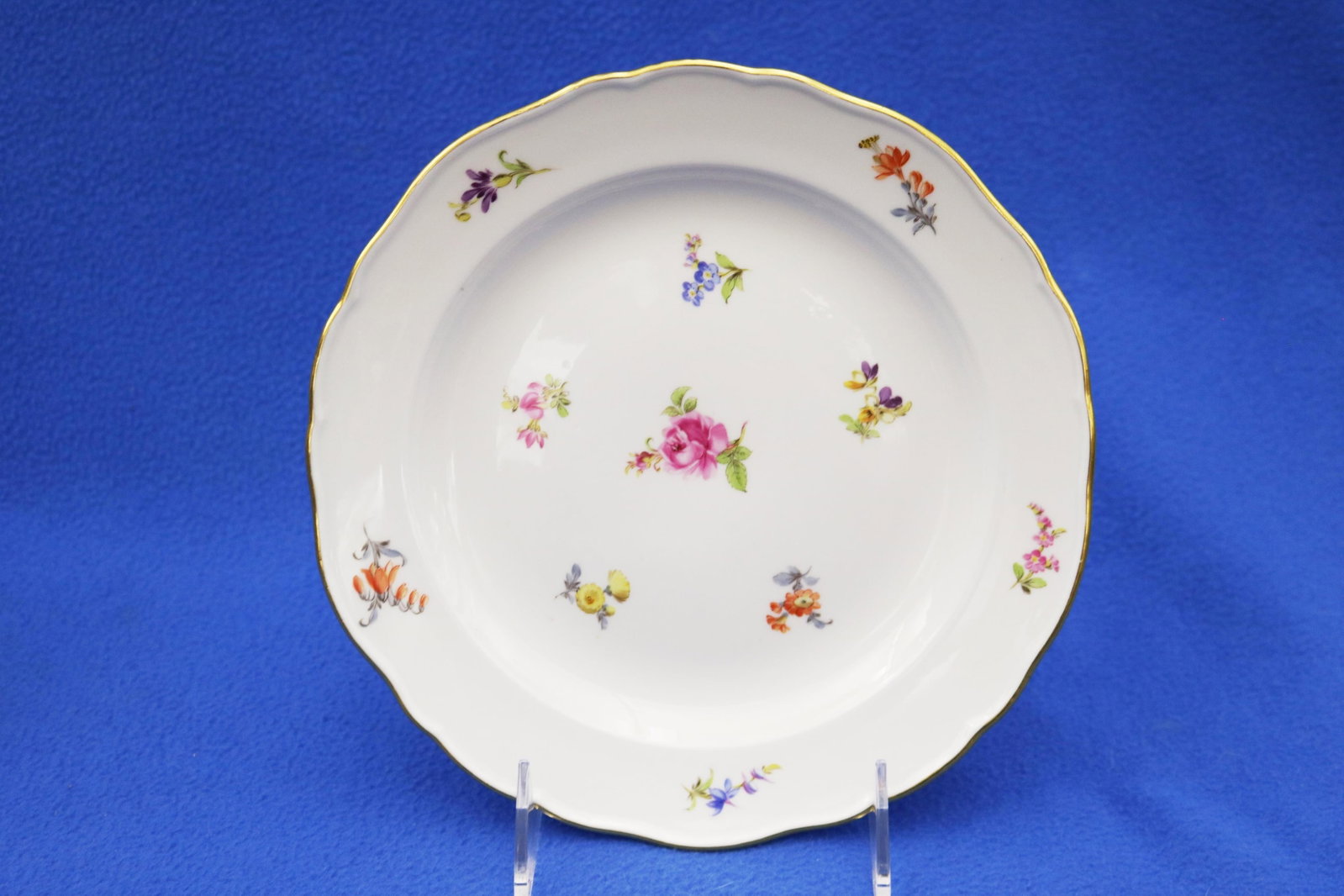 SET OF 12 MEISSEN POLYCHROMED FLORAL DECORATED PORCELAIN DESSERT PLATES- - D: 8 1/4 in.. (1 of 3)