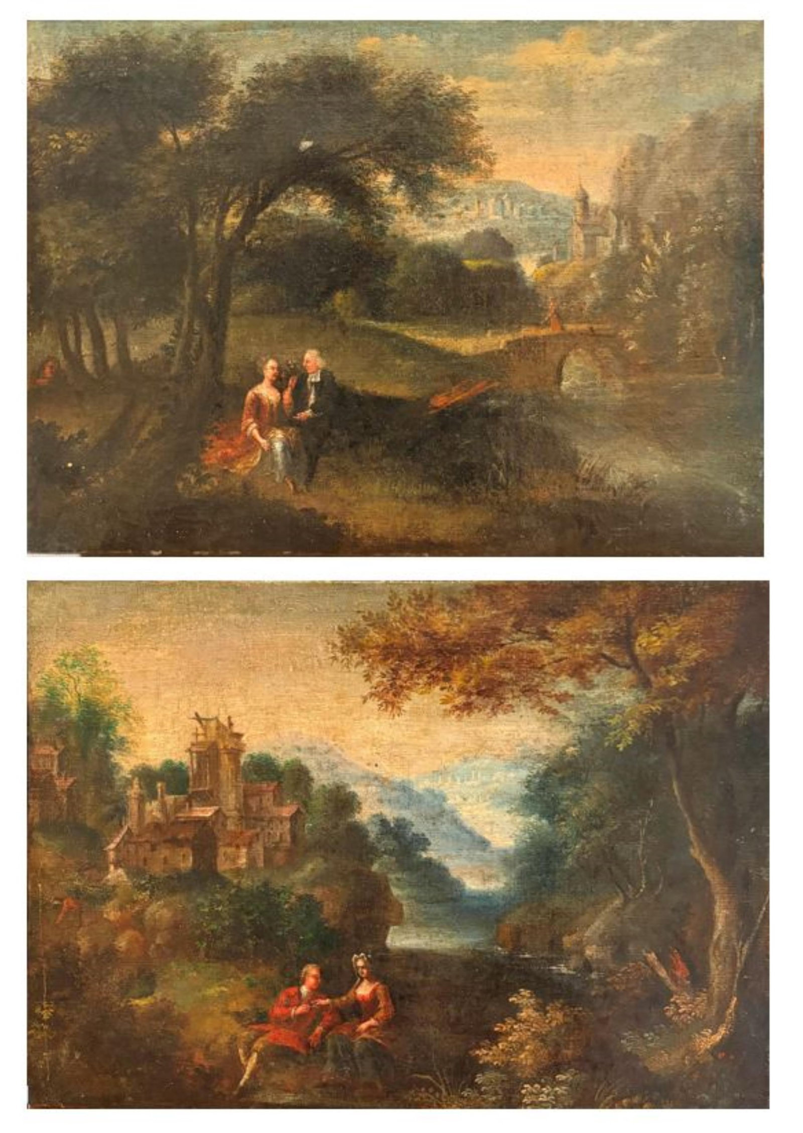 CONTINENTAL SCHOOL (18th/19th century). Pair of Elegant Figures in Arcadian Landscapes, Oil on (1 of 16)
