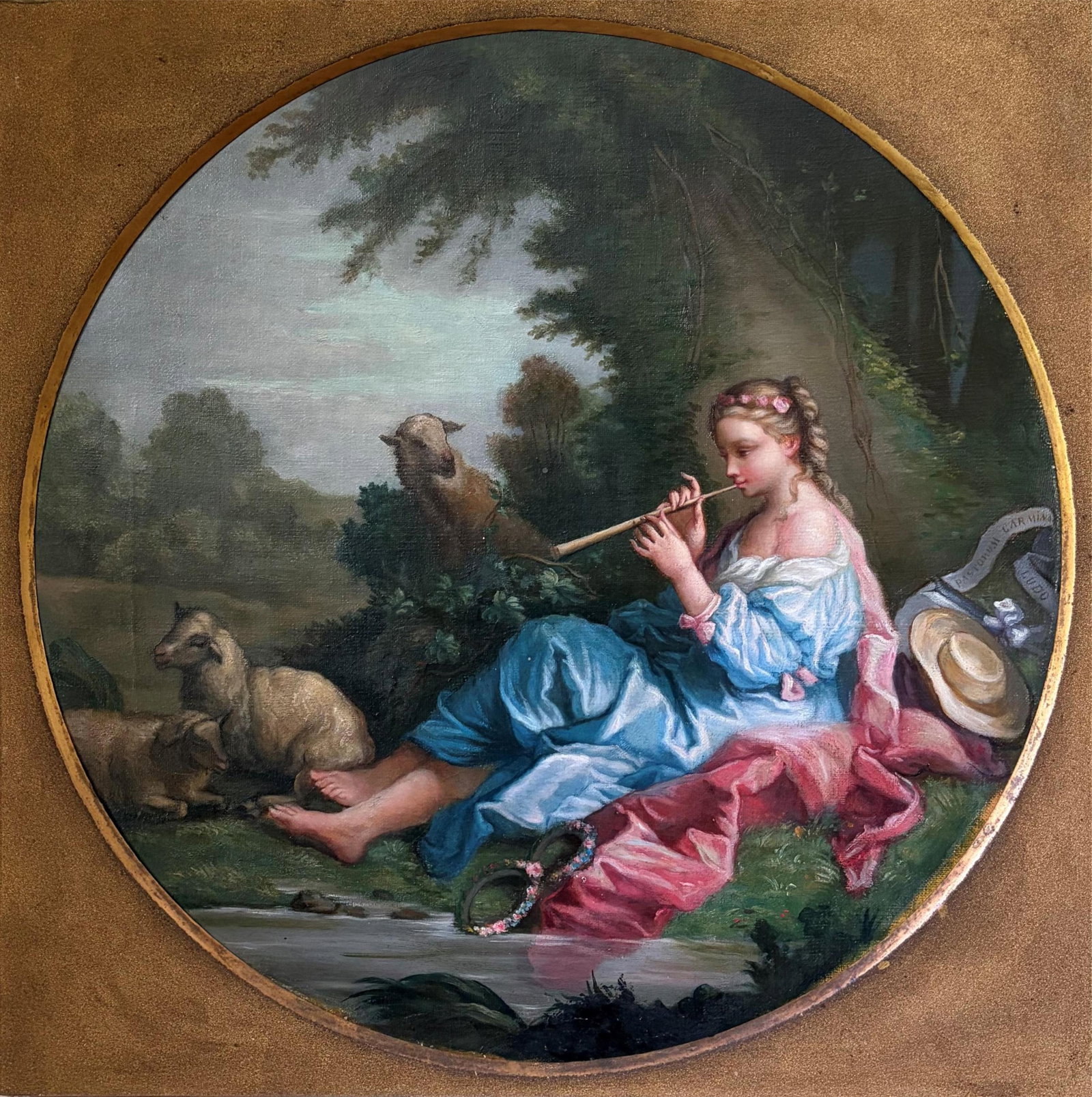 FRENCH SCHOOL (19th century). The Muse Euterpe in a Pastoral Landscape (After Boucher), Oil on (1 of 7)