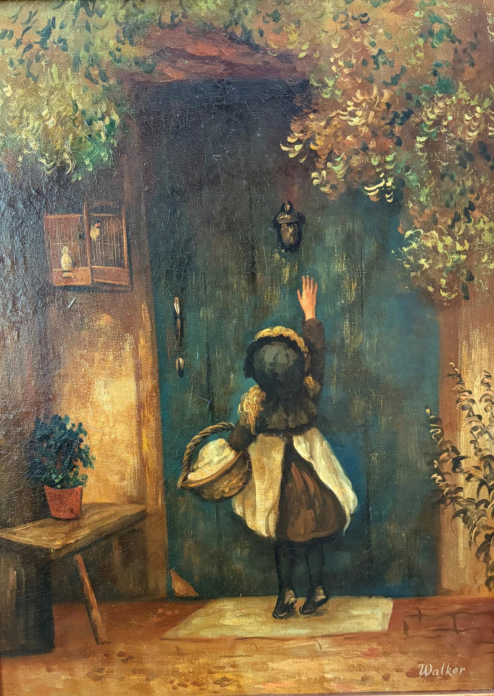 ENGLISH SCHOOL (19th century). A Little Visitor : Child Knocking at the Cottage Door, Oil on canvas, (1 of 3)