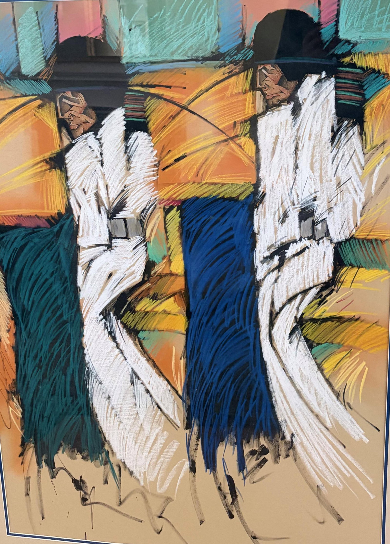 AMADO PENA (Mexican / American, born 1943). Mantones y Danzantes (Shawls and Dancers), Mixed media: AMADO PENA Mexican / American, born 1943 Mantones y Danzantes (Shawls and Dancers) Mixed media drawing on apper A large-format mixed media drawing on paper by "Amado M. Pe?a, Jr.," depicting two figur