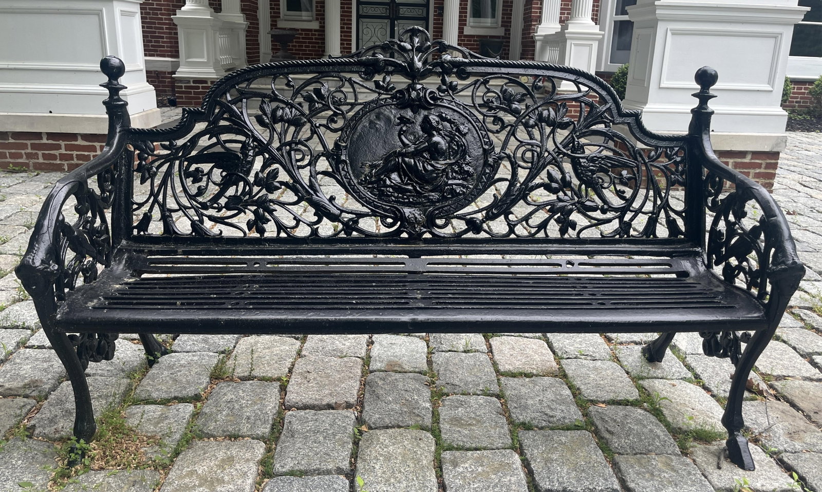 VITANGE BLACK-PAINTED CAST IRON GARDEN BENCH - W: 64 in.. (1 of 8)