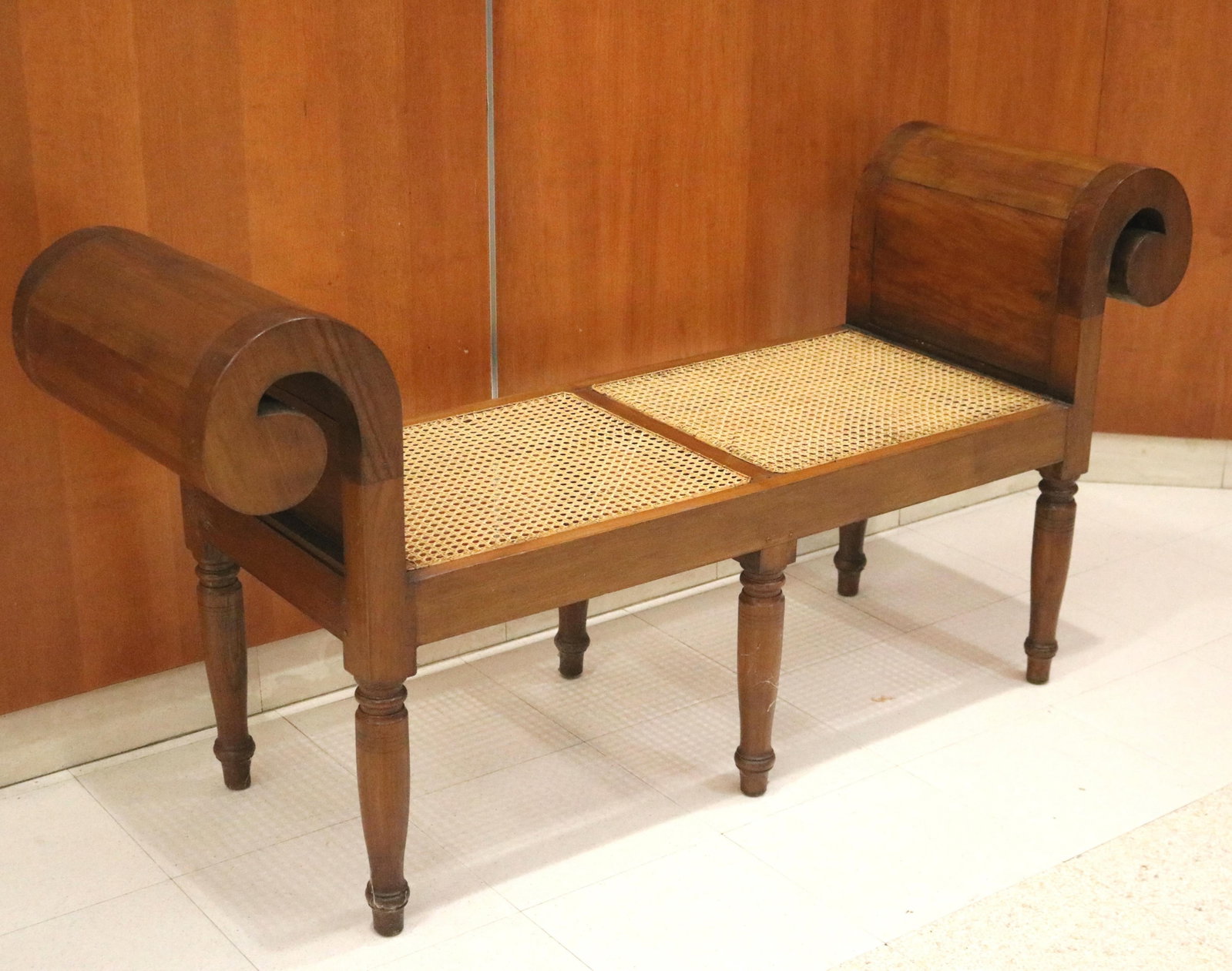 ANGLO-INDIAN CARVED WOOD BENCH WITH CANED SEAT - H: 30 IN; W: 58 IN; D:18 IN. (1 of 18)