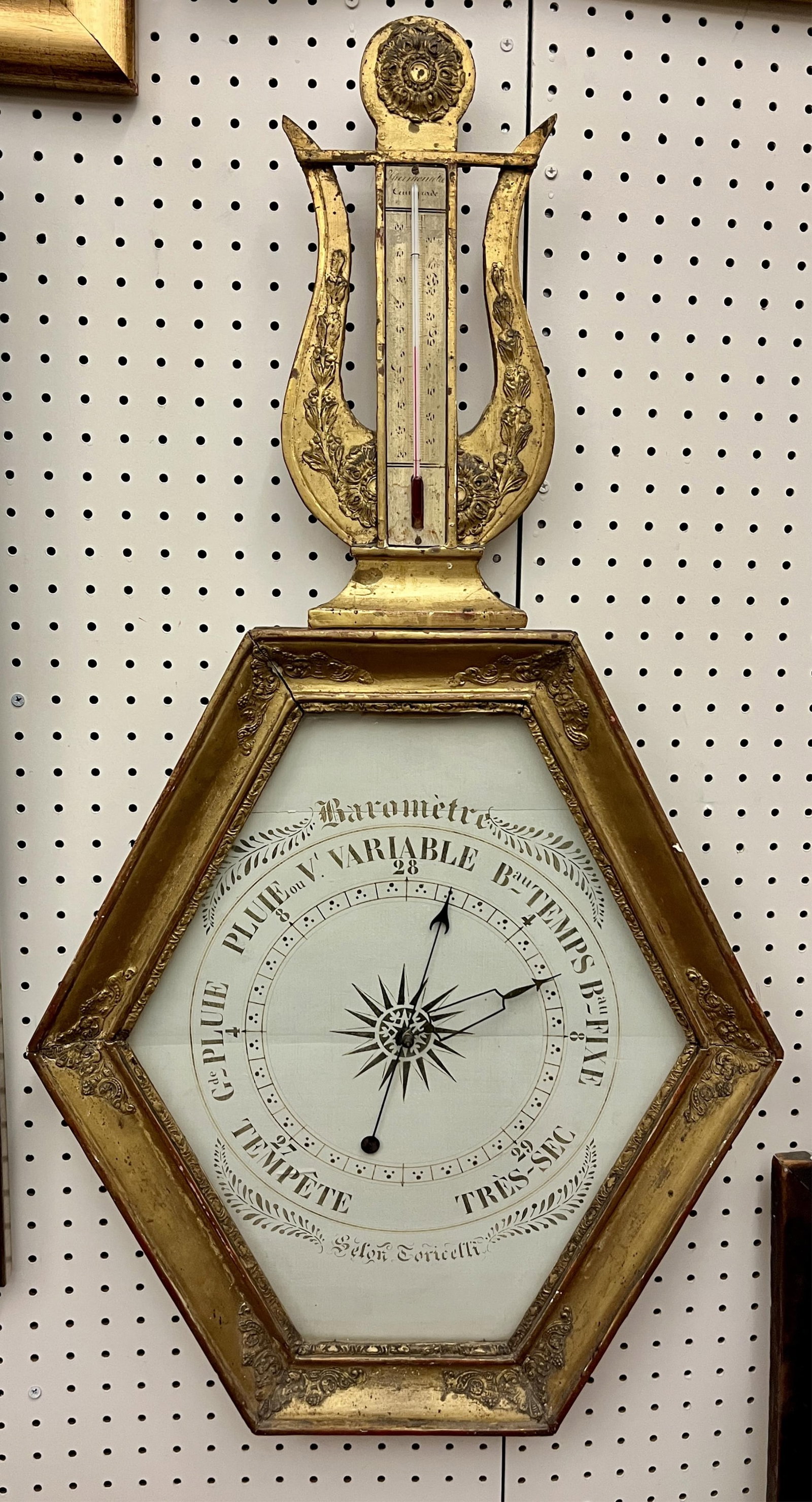 LOUIS XVI SELON TORRICELLI CARVED GILT-WOOD WALL BAROMETER - 20 X 39 INCHES. (1 of 11)