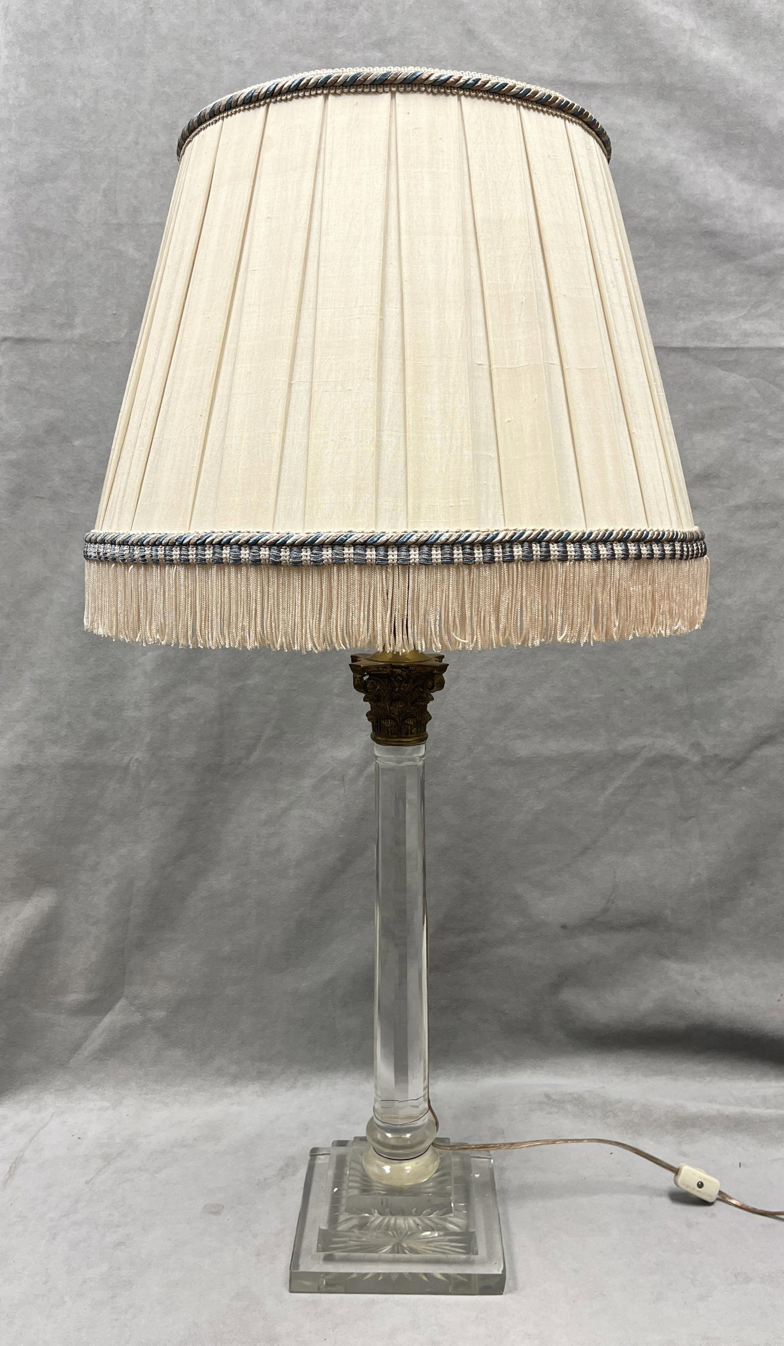 PAIR COLORLESS, PANELED GLASS COLUMNAR TABLE LAMPS - . (1 of 11)