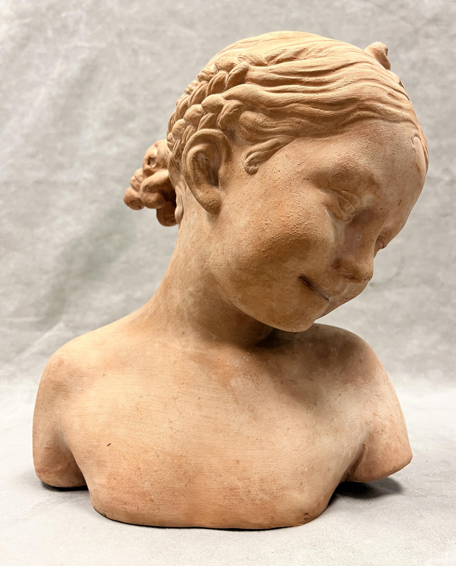 MOLDED TERRA COTTA BUST MOLDED AS YOUNG GIRL - H: 11 in.. (1 of 7)