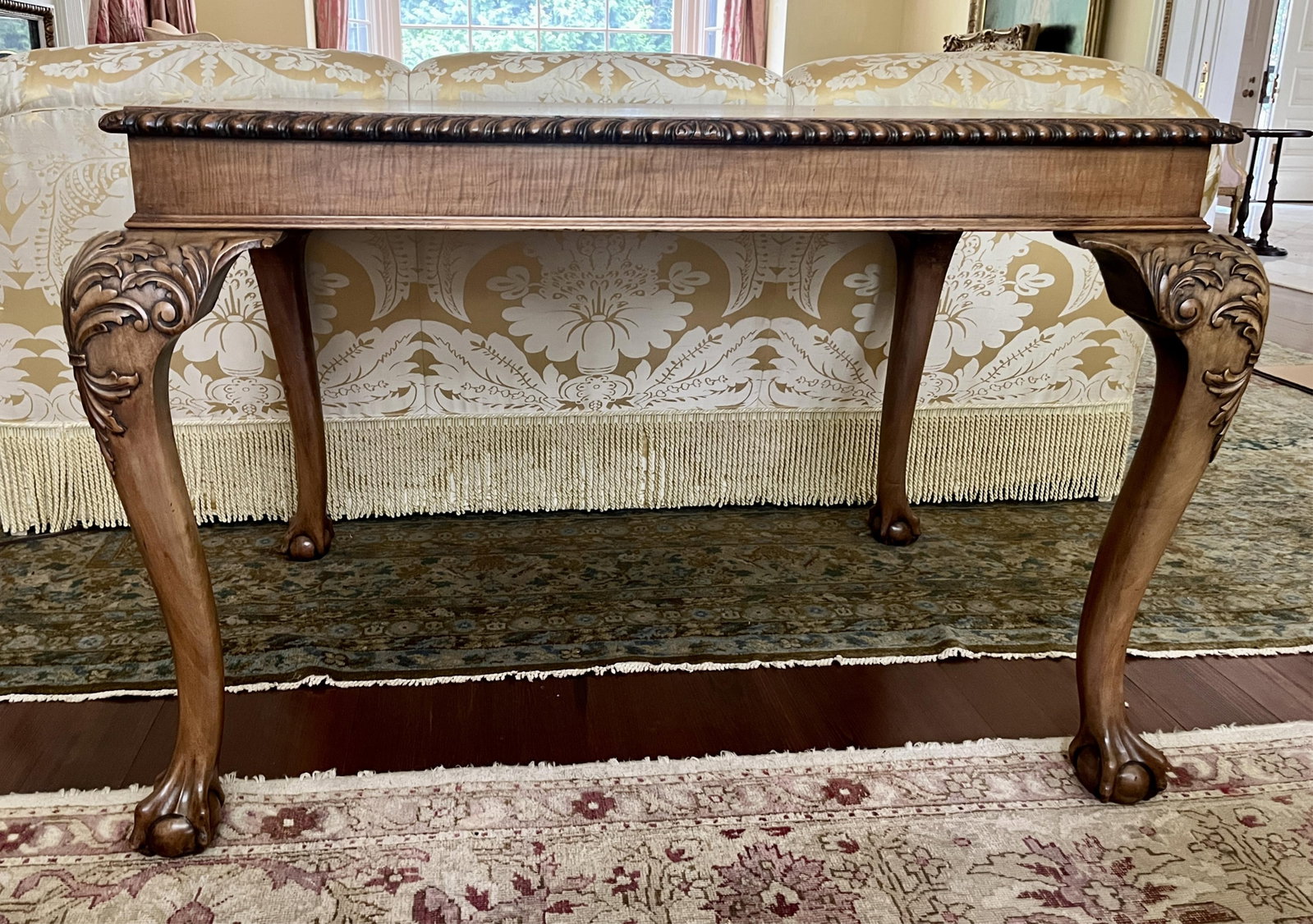 CHIPPENDALE STYLE CARVED MAHOGANY RECTANGULAR-TOP CENTER TABLE - H: 30 IN; W: 42 IN; D: 30 IN. (1 of 3)