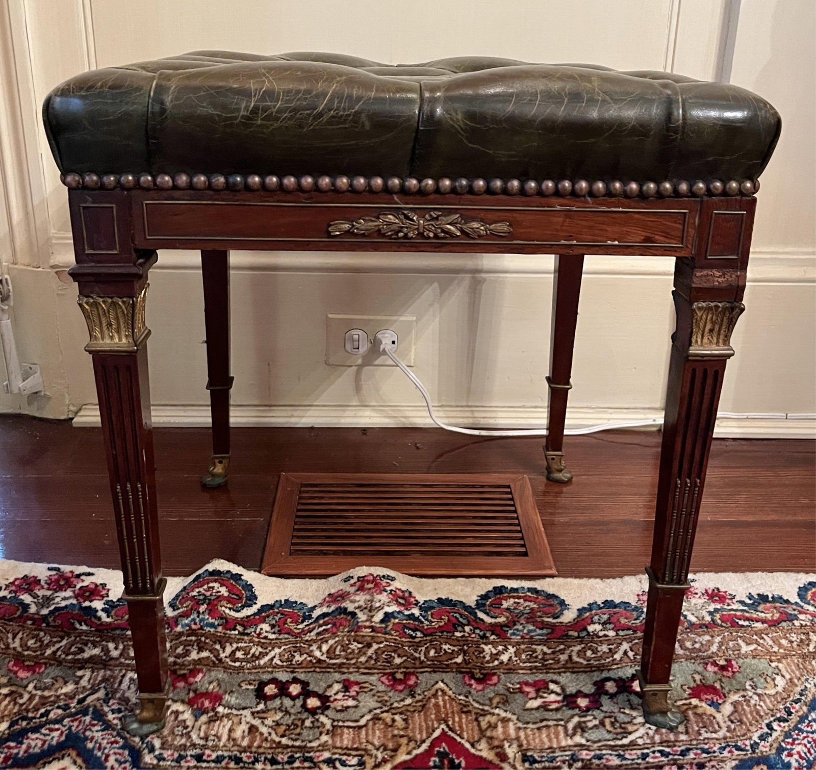 EDWARDIAN GEORGE III STYLE TUFTED LEATHER UPHOLSTERD SQUARE-TOP STOOL - . (1 of 3)