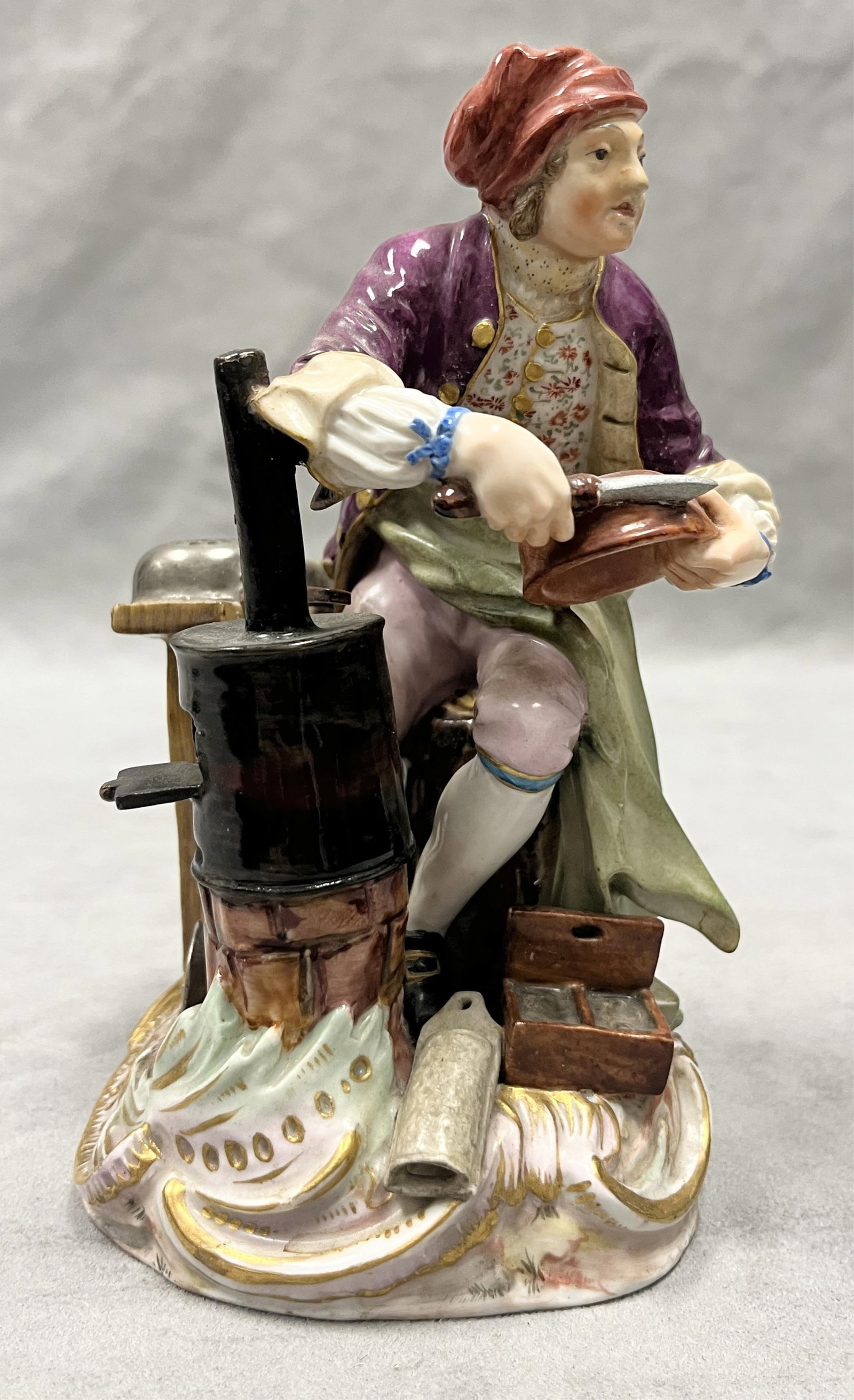 MEISSEN POLYCHROMED PORCELAIN FIGURE MODELED AS KNIFE SHARPENER - H: 6 5/8 in.. (1 of 6)