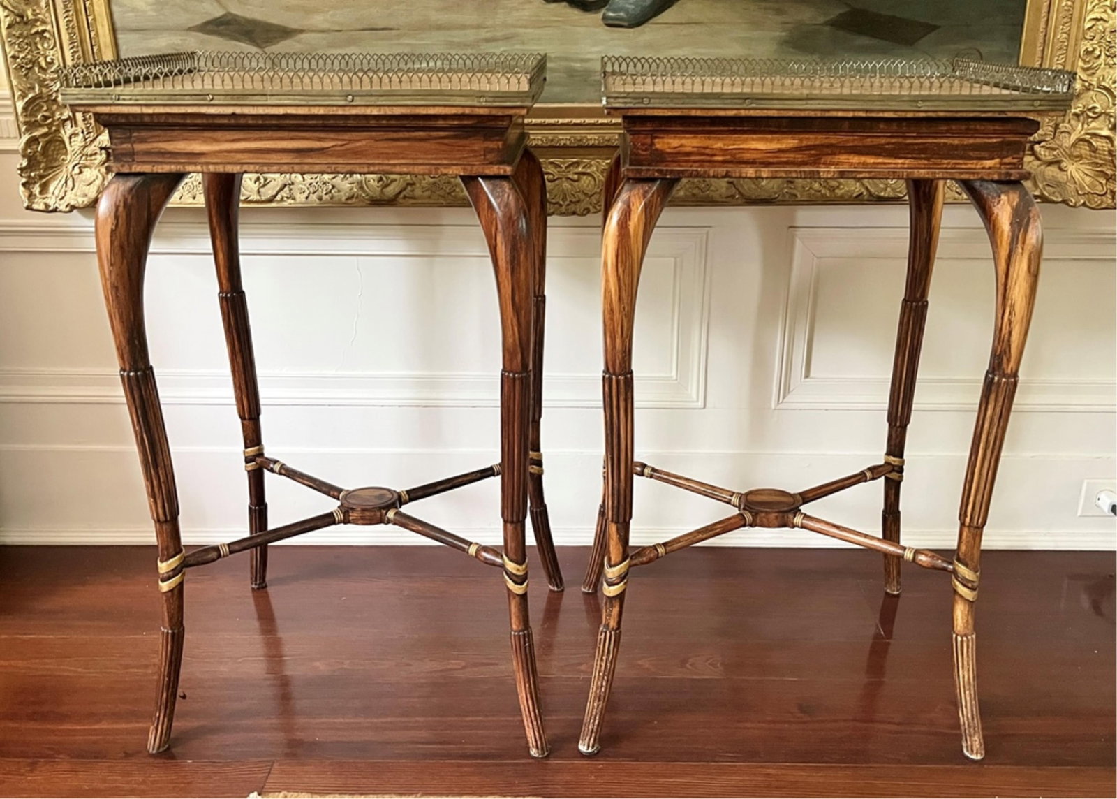 PAIR FRENCH STYLE ROSEWOOD RECTANGULAR-TOP SIDE TABLES - H: 31 1/2 IN; W: 18 IN; D: 14 IN. (1 of 7)