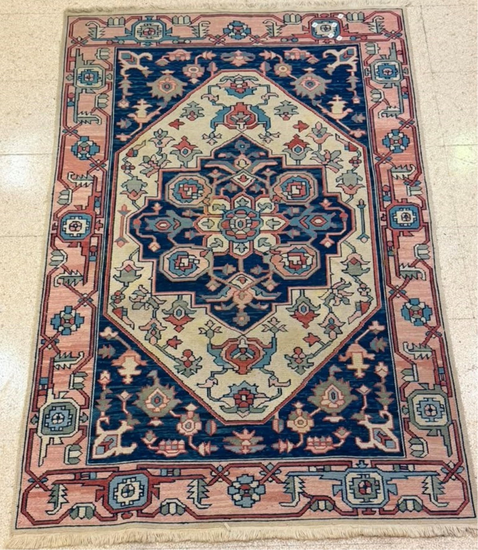 CONTEMPORARY DHURRIE IN PINK AND BLUE - App. 3 ft. 5 in. x 5 ft. 9 in..: CONTEMPORARY DHURRIE IN PINK AND BLUE App. 3 ft. 5 in. x 5 ft. 9 in.