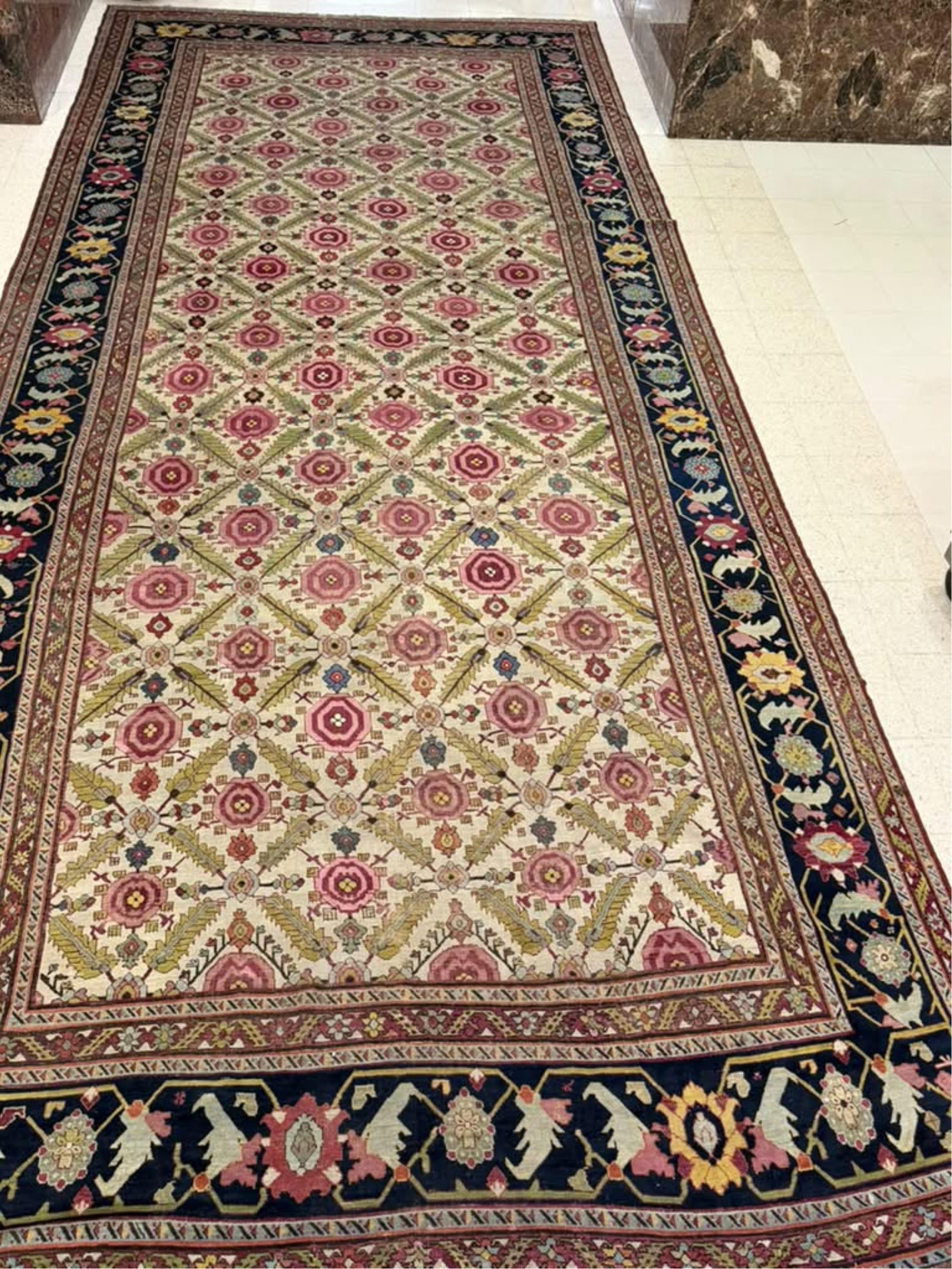 HAMADAN RUG - App 8 ft. 11 in. x 20 ft. 11 in..: HAMADAN RUG Pink flower blossoms and leaves. App 8 ft. 11 in. x 20 ft. 11 in.