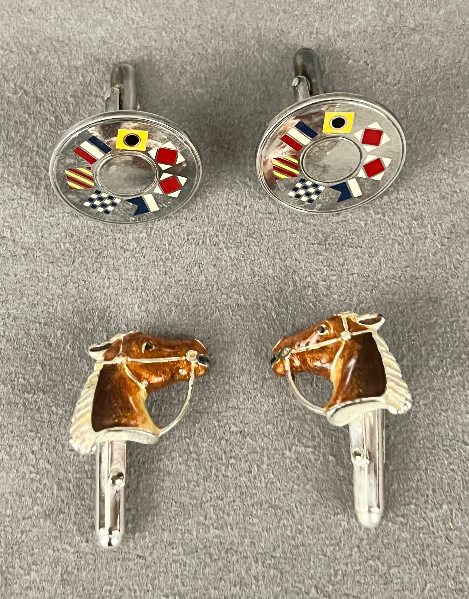TWO PAIRS STERLING SILVER AND ENAMEL WING-BACK CUFFLINKS One pair, Tiffany & Co., circular with (1 of 7)