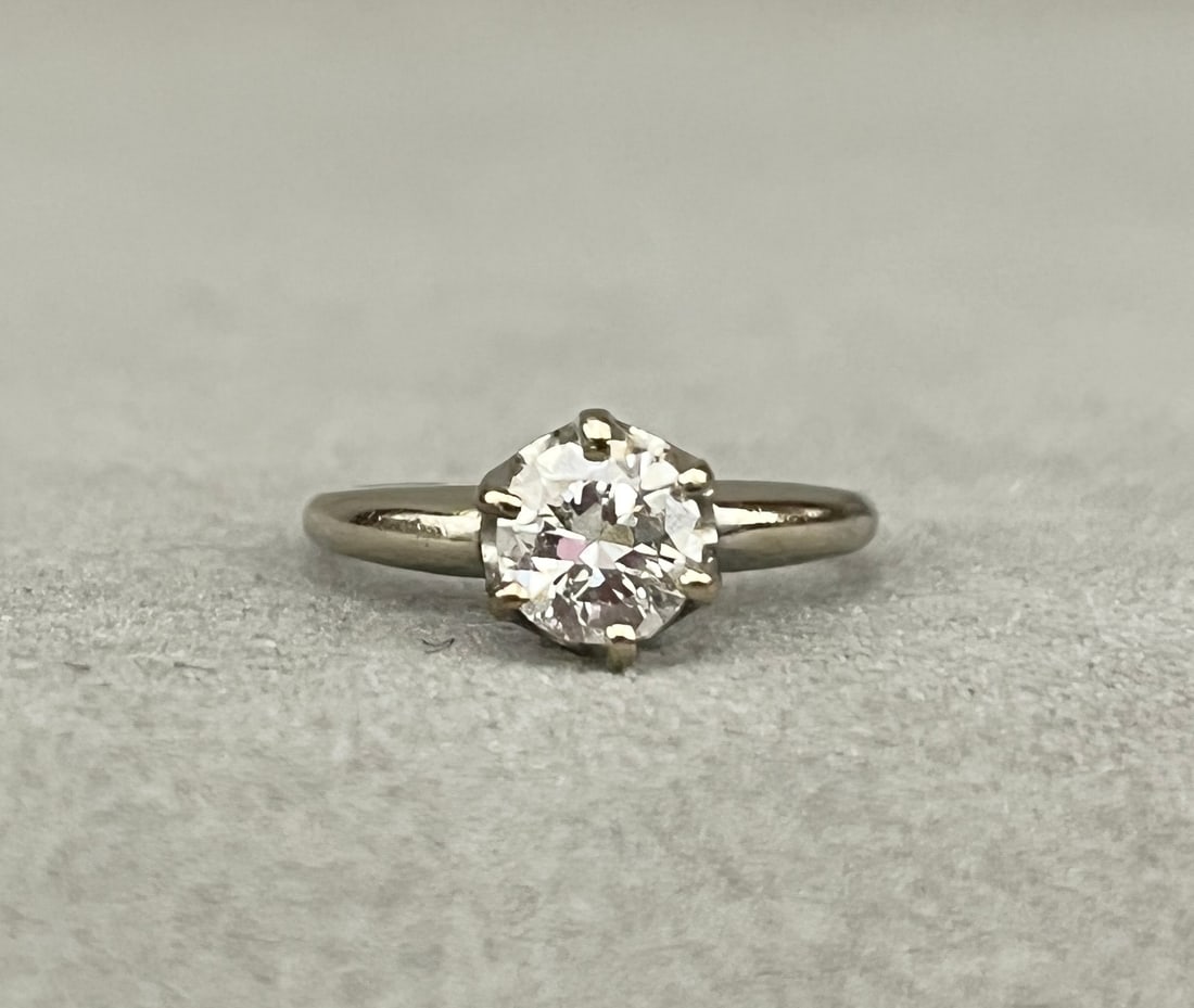 14K WHITE GOLD AND DIAMOND SOLITAIRE RING Brilliant-cut round diamond weighing approximately 1.00 (1 of 3)