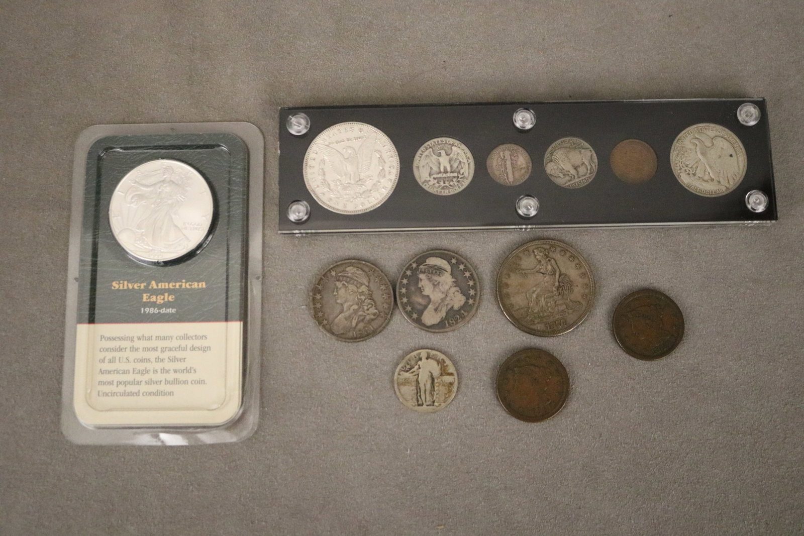 MIXED GROUP OF 237 U.S. COINS 19th and 20th century Including two large cents (1848 and 1850);: MIXED GROUP OF 237 U.S. COINS 19th and 20th century Including two large cents (1848 and 1850); two silver Bust half dollras (1824 and 1831); silver trade dollar, 1877-S; U.S. Mint set, 1936, with 1886