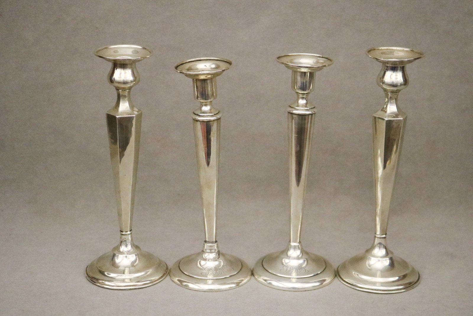 TWO PAIRS WEIGHTED STERLING SILVER CANDLESTICKS - Taller, H: 9 in.. (1 of 5)
