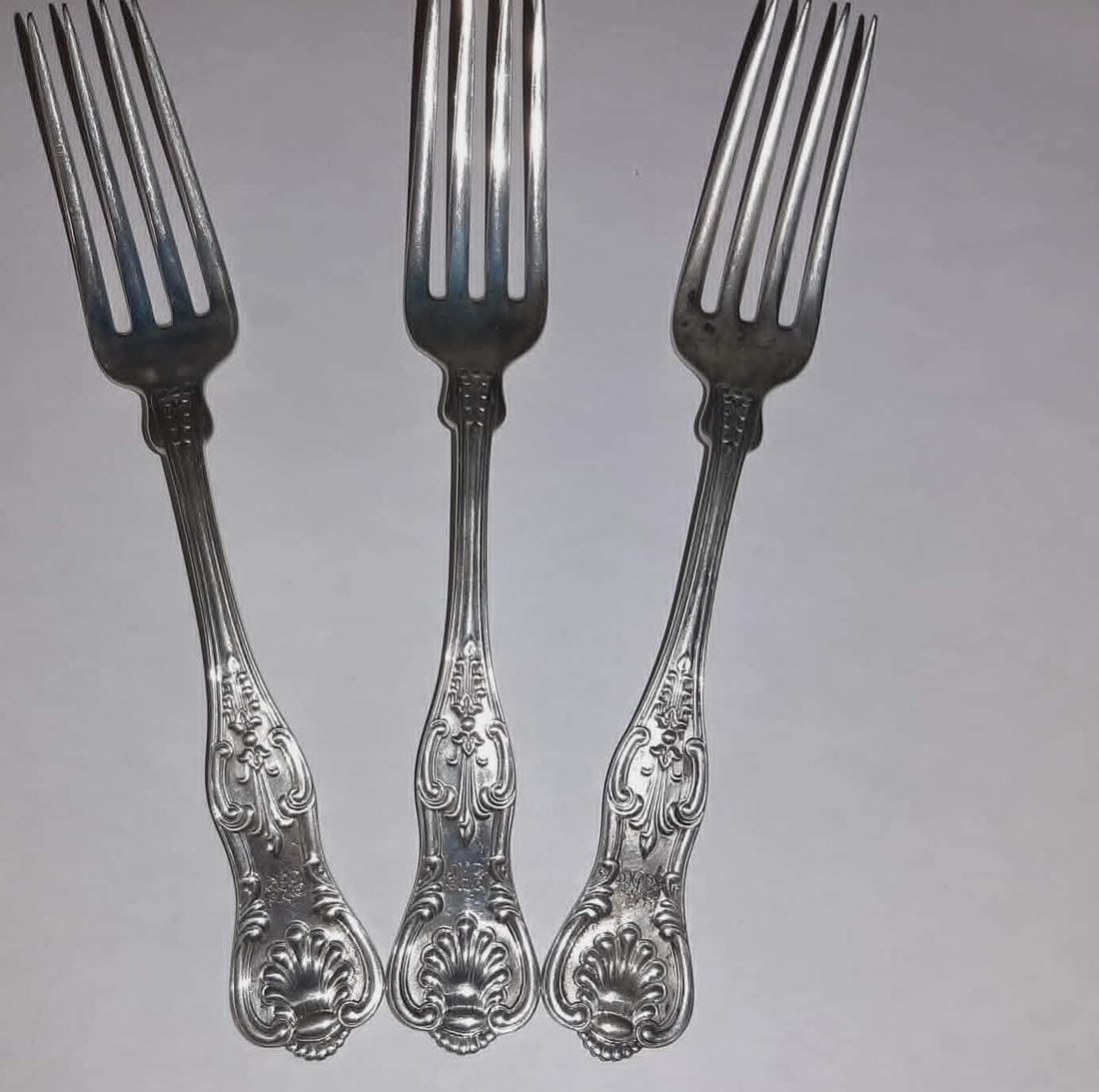 SET TWELVE J.E. CALDWELL "KINGS" PATTERN STERLING SILVER LUNCHEON/SALAD/DESSERT FORKS - Wt.15.8 troy (1 of 2)