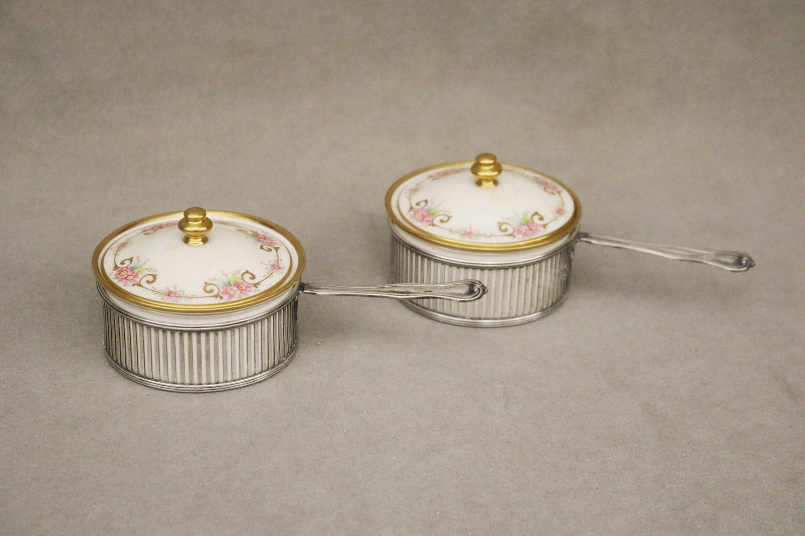 SET TWELVE STERLING SILVER CUSTARD CUP FRAMES WITH LENOX PORCELAIN LINERS AND LIFT COVERS - D: 3 1/4 (1 of 8)
