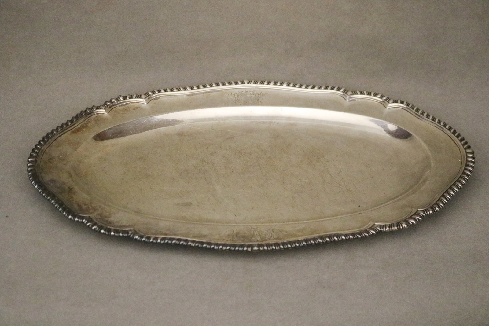 GEORGE III SILVER SHAPED OVAL MEAT PLATTER Made London, 1766-7, by Thomas Heming. - 16 5/8 in. x 10 (1 of 4)