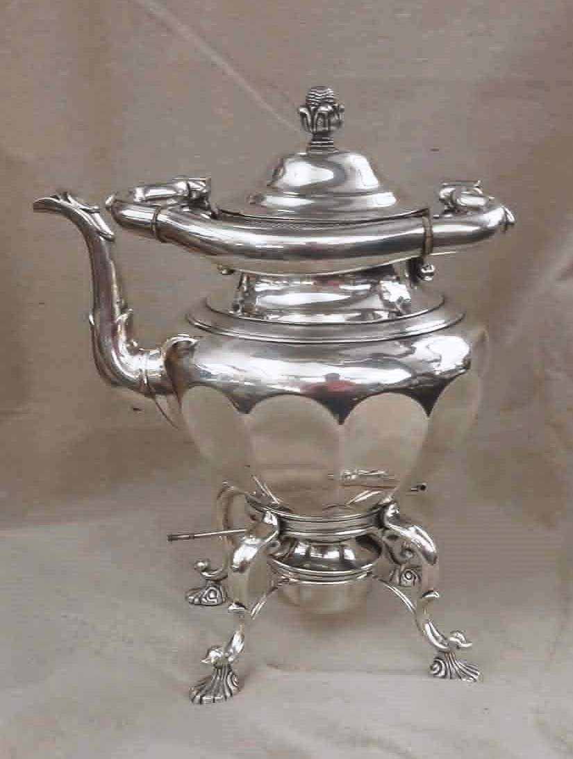 BALL, BLACK & CO STERLING SILVER (MARKED 950-FINE) HOT WATER KETTLE ON STAND WITH BURNER (1 of 1)
