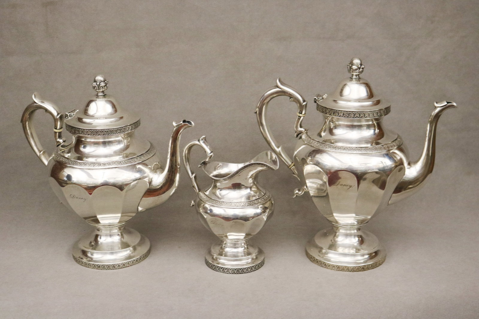 FIVE-PIECE AMERICAN COIN SILVER TEA/COFFEE SERVICE BY BALL, TOMPKINS & BLACK (SUCCESSORS TO MARQUAND (1 of 11)