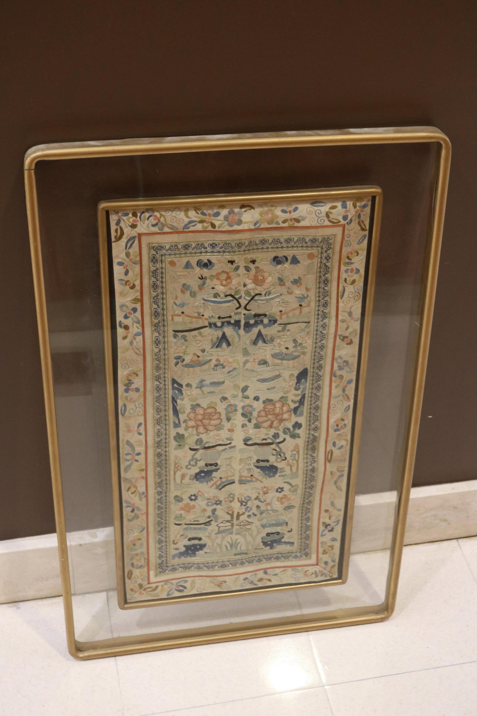 CHINESE EMBROIDERED SILK RECTANGULAR PANEL 19th century - Panel, 24 1/2 in. x 12 3/4 in.. (1 of 9)