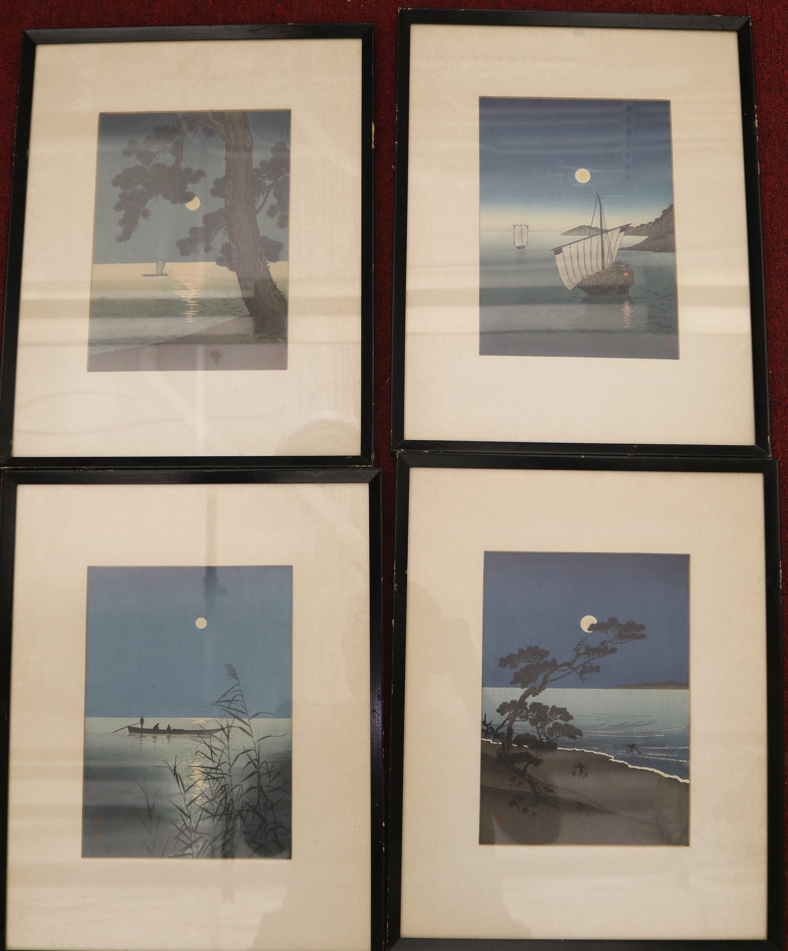 YOSHIMUNE ARAI (Japanese, 1873 - 1945). Four Moonlit Landscapes: all circa 1930s, Woodcut on paper, (1 of 1)
