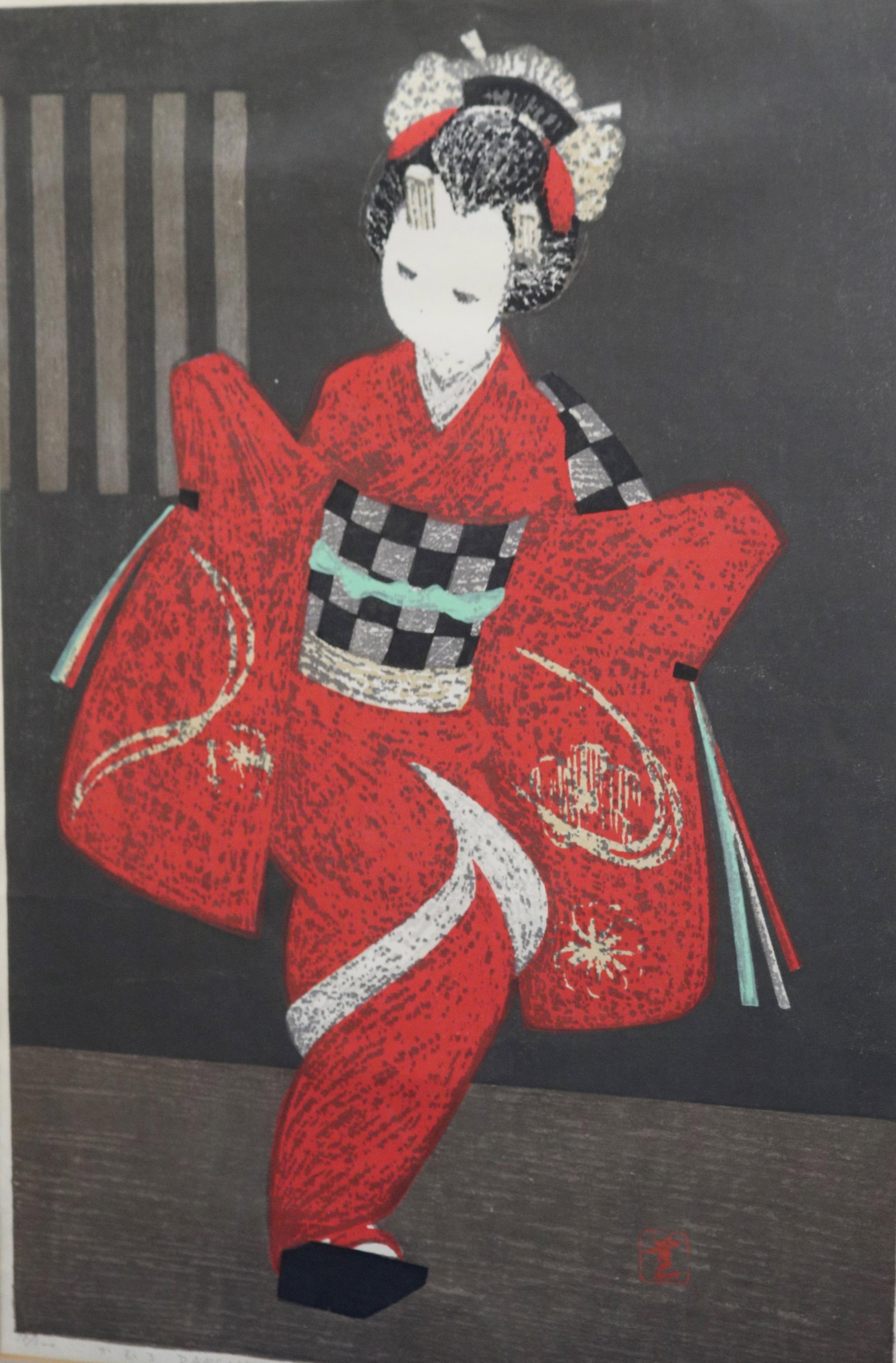 KAORU KAWANO (Japanese, 1916 - 1965). Dancing Figure, Sosaku-Hanga, woodblock print, Sight (as (1 of 10)
