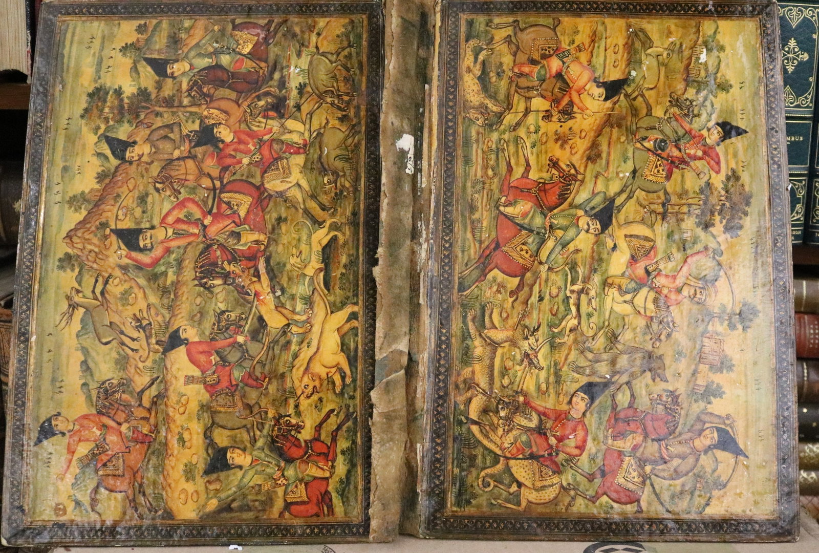 Persian Qajar-style Lacquer Book Binding: Battle and Hunting Scenes - . (1 of 1)