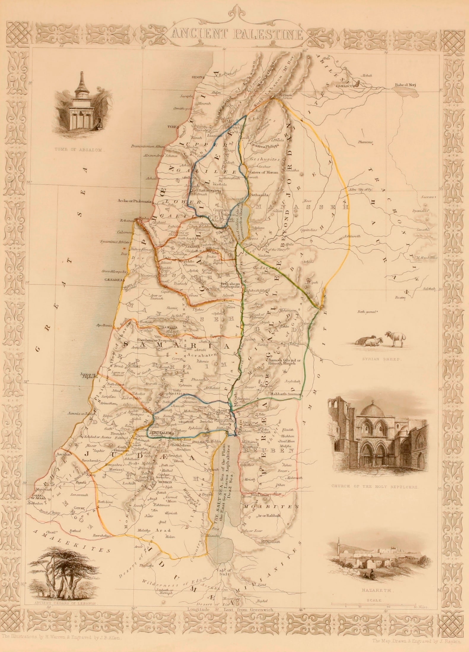 ANCIENT PALESTINE MAP: JOHN RAPKIN / J. & F. TALLIS, LONDON & NEW YORK circa 1850s - Sight (as (1 of 2)