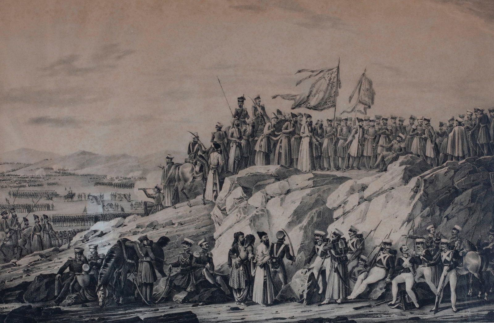 THE CONSEQUENCES OF THE BATTLE NEAR DJAVAN-BULAG IN 1827, LITHOGRAPH 19th century - 13 x 18 inches; (1 of 2)