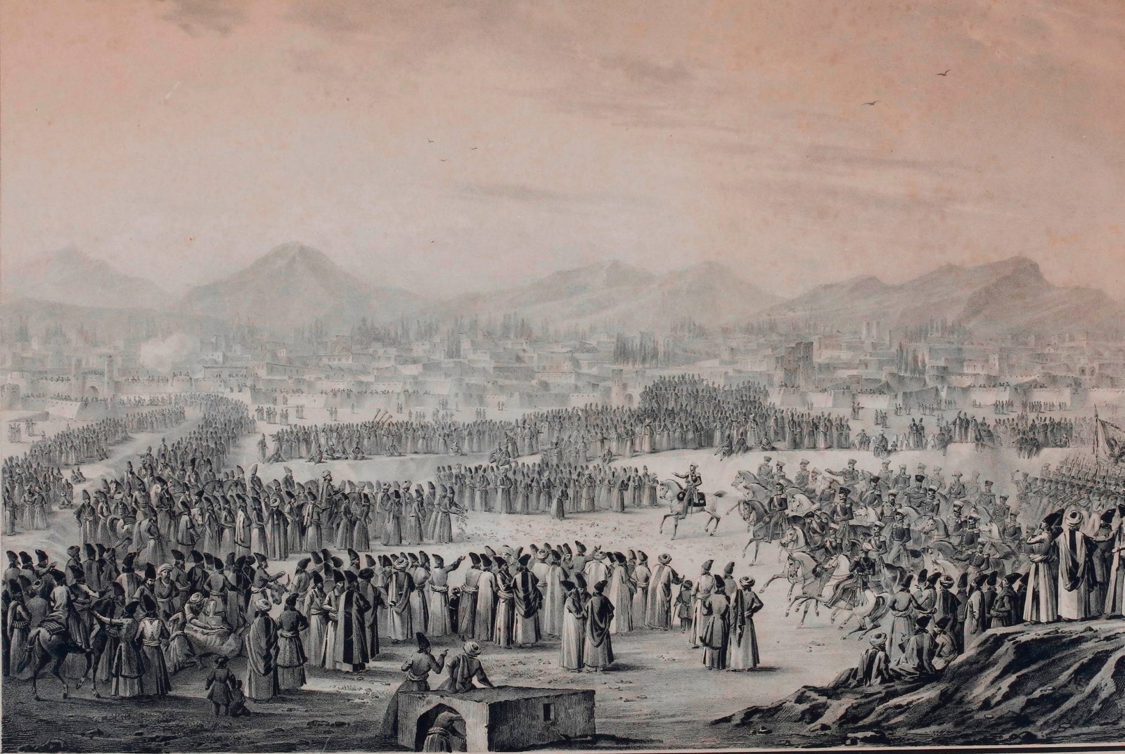 THE SOLEMN ENTRY OF COUNT PASKEVICH INTO TABRIZ, LITHOGRAPH 1830s - 14 x 18 inches; frame: 20 x 24 (1 of 2)